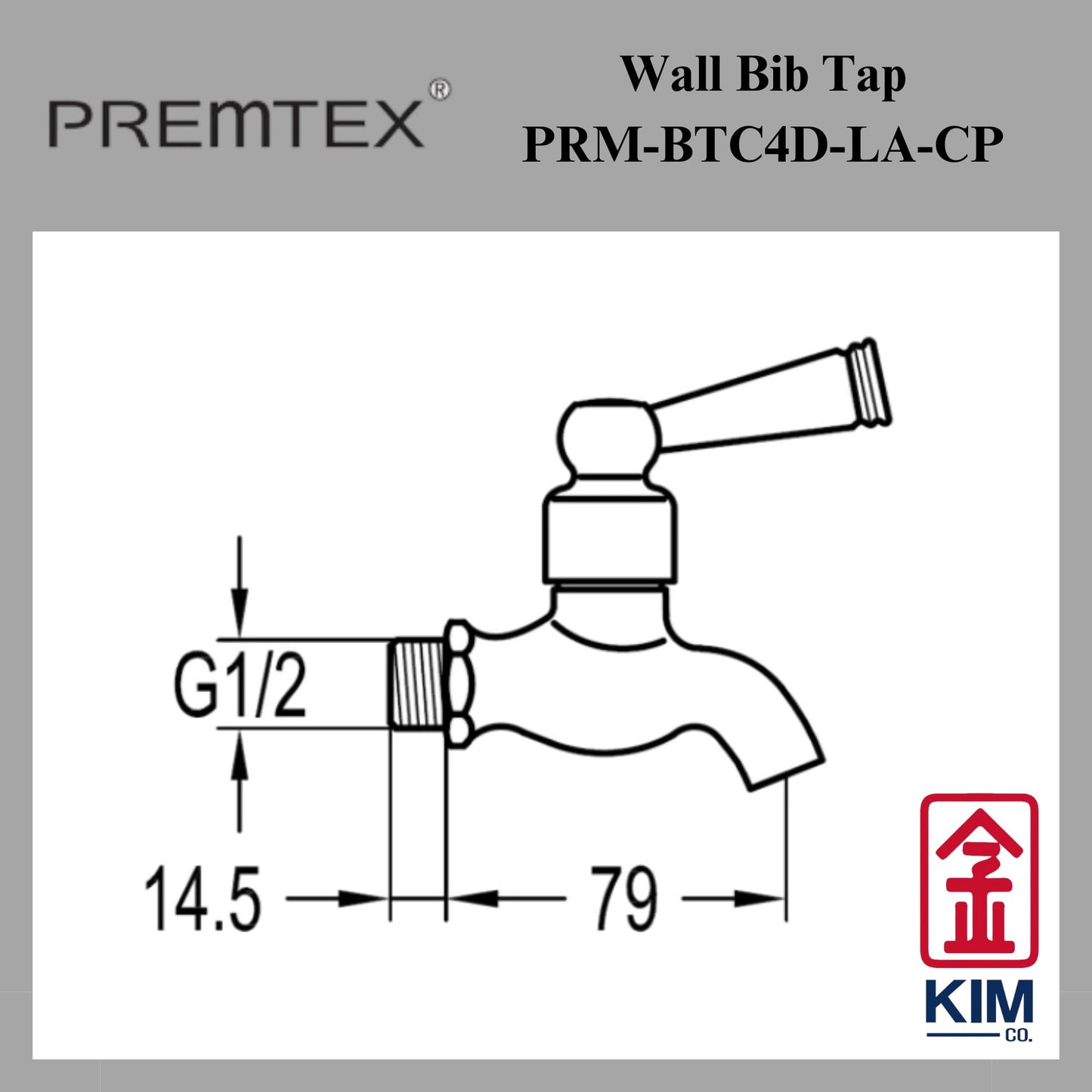 Premtex Wall Bib Tap (PRM-BTC4D-LA-CP)