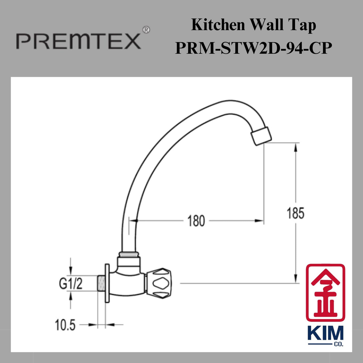 Premtex Wall Mounted Kitchen Sink Tap (PRM-STW2D-94-CP)
