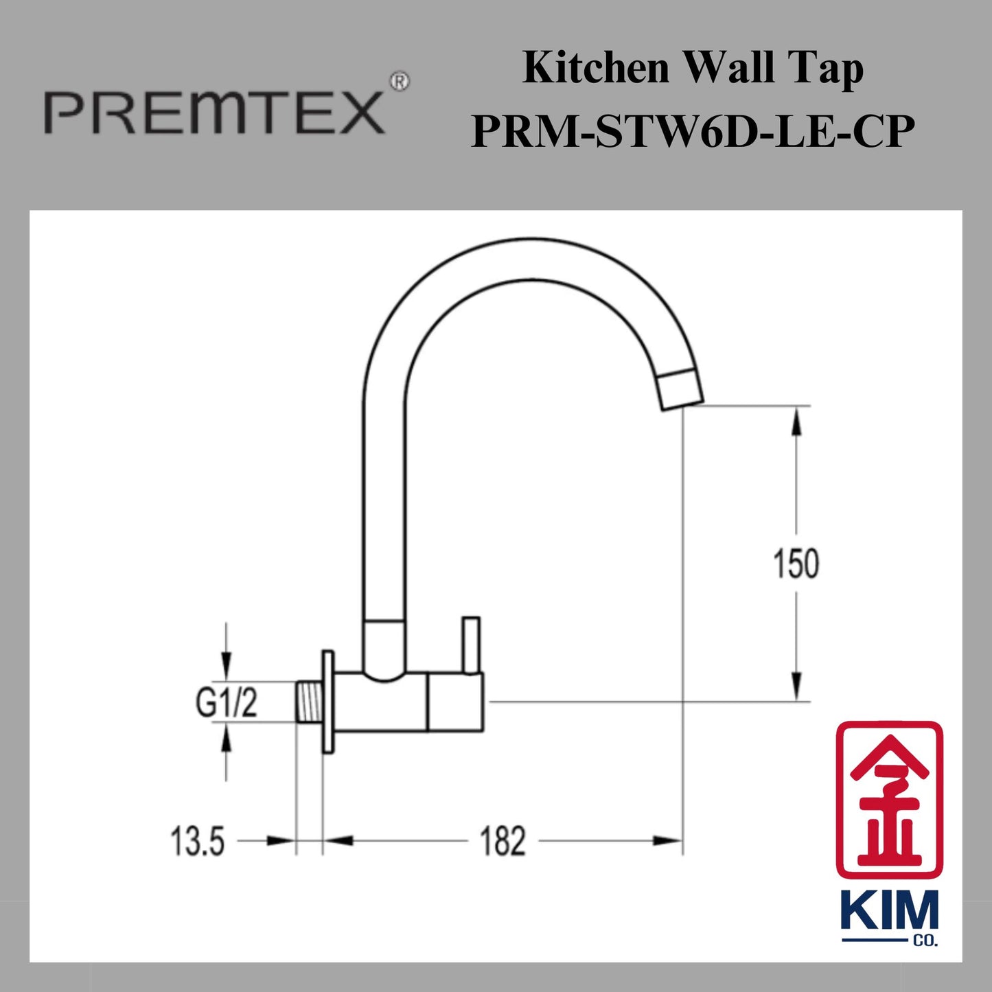 Premtex Wall Mounted Kitchen Sink Tap (PRM-STW6D-LE-CP)