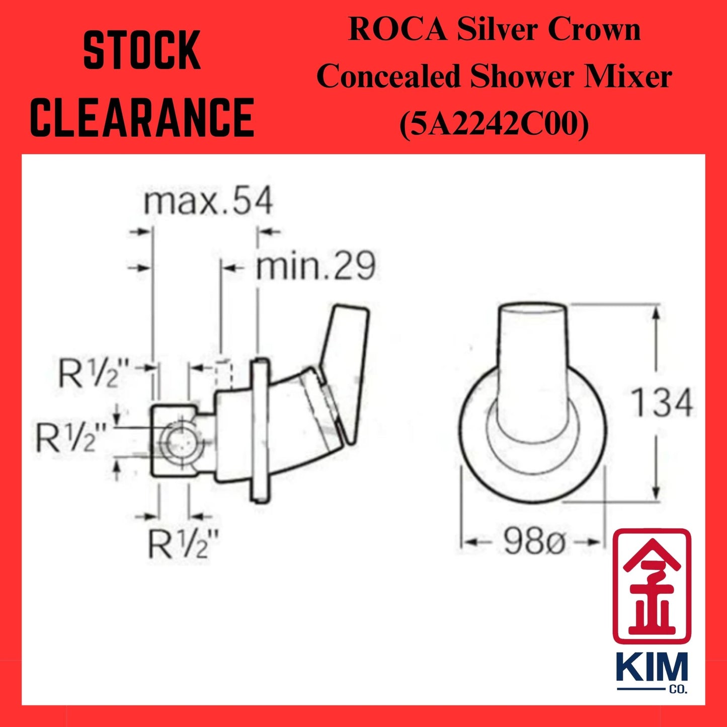( Stock Clearance ) Roca Sliver Crown Concealed Shower Mixer (5A2242C00)