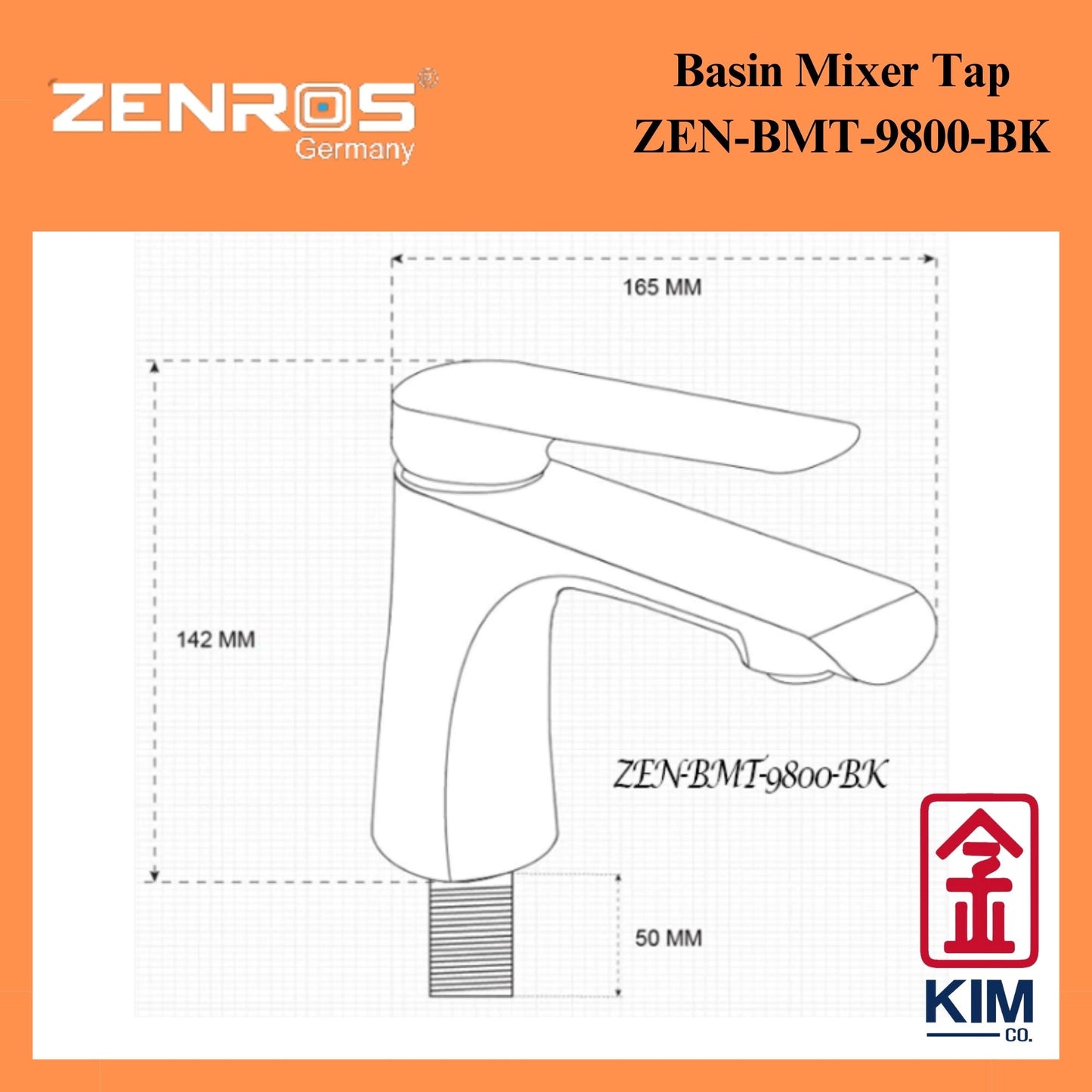Zenros Basin Mixer Without Pop Up Waste (ZEN-BMT-9800-BK)