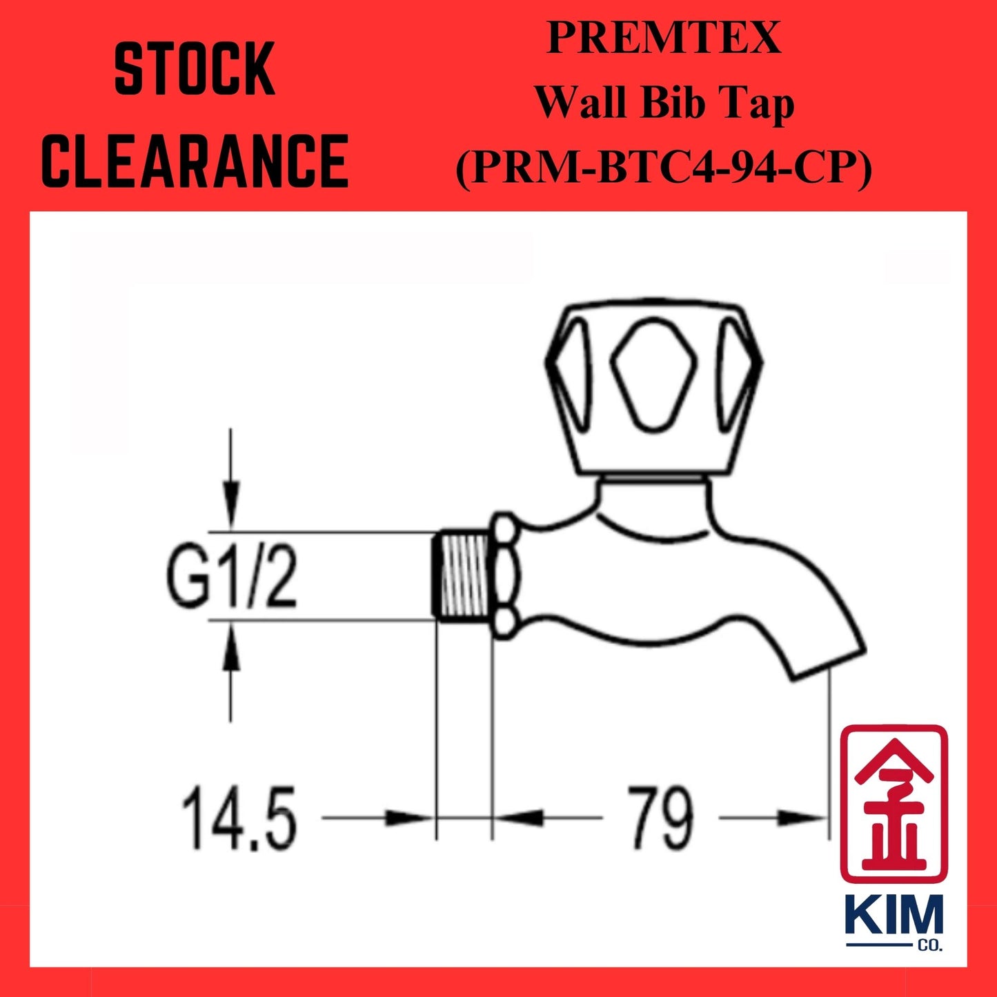 ( Stock Clearance ) Premtex Wall Bib Tap (PRM-BTC4-94-CP)