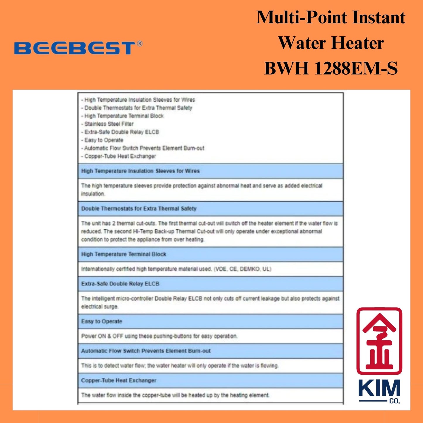 Beebest Multi-Point Water Heater (BWH 1288EM-S)