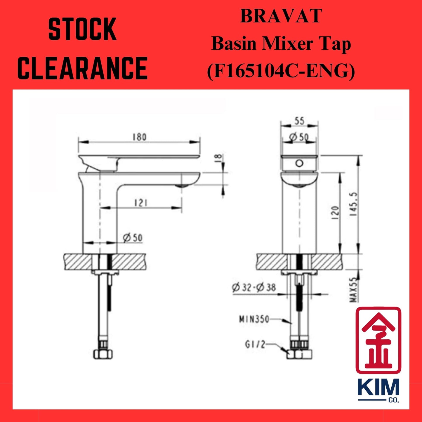 ( Stock Clearance ) Bravat Gina Basin Mixer Cw Pop Up Waste (F165104C-ENG)