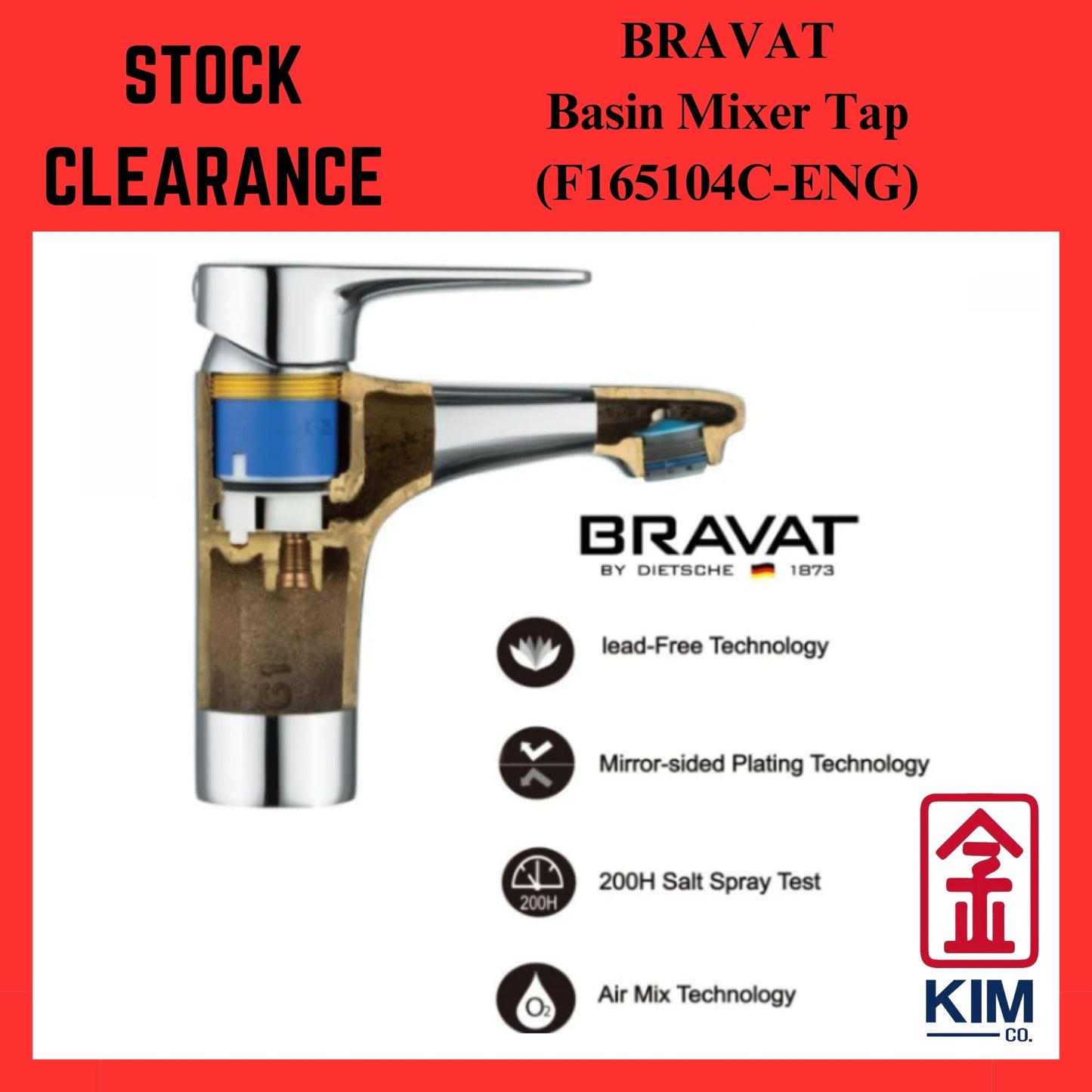 ( Stock Clearance ) Bravat Gina Basin Mixer Cw Pop Up Waste (F165104C-ENG)