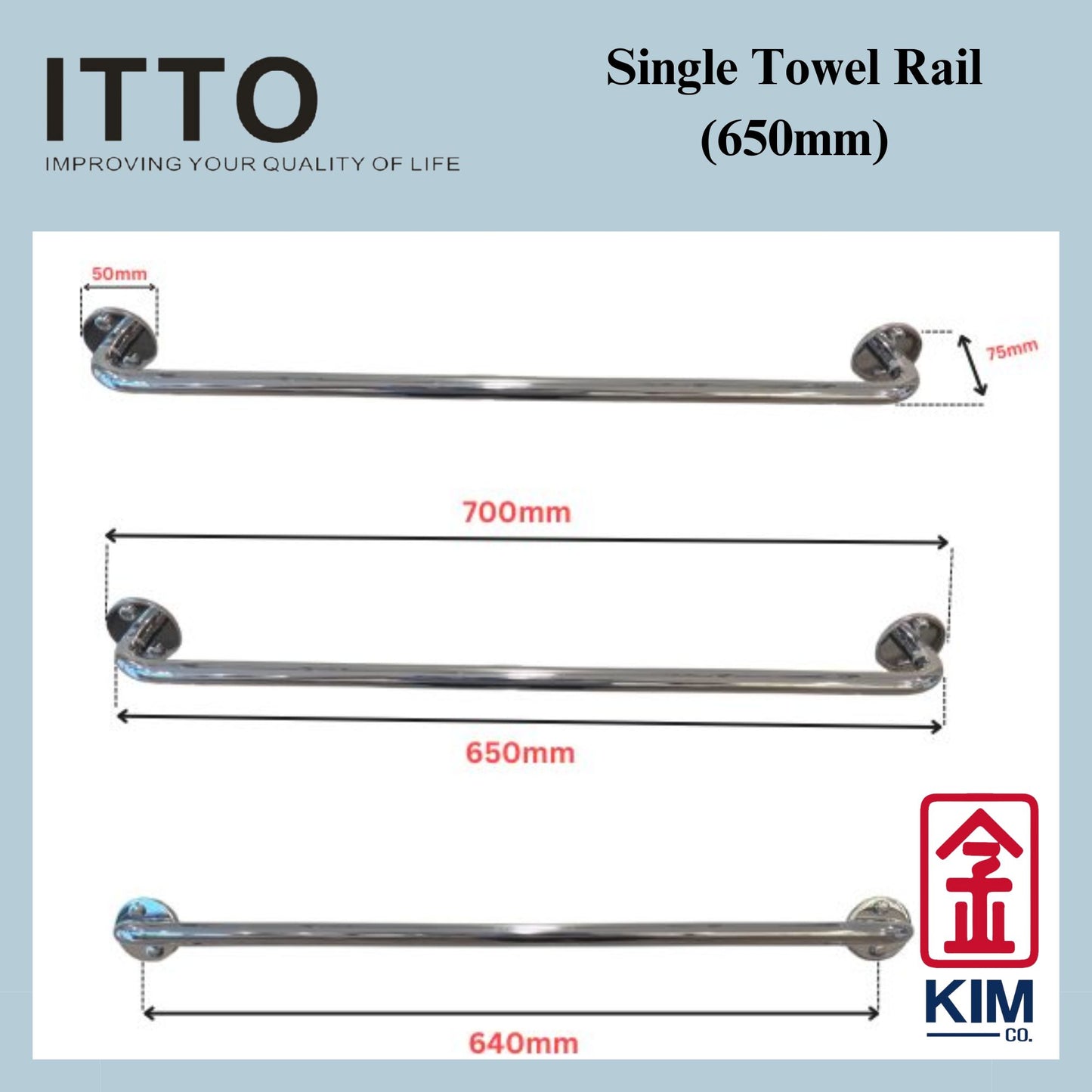 Itto Stainless Steel 304 Towel Rail (IT-6901-650 & IT-6901/650/LS)