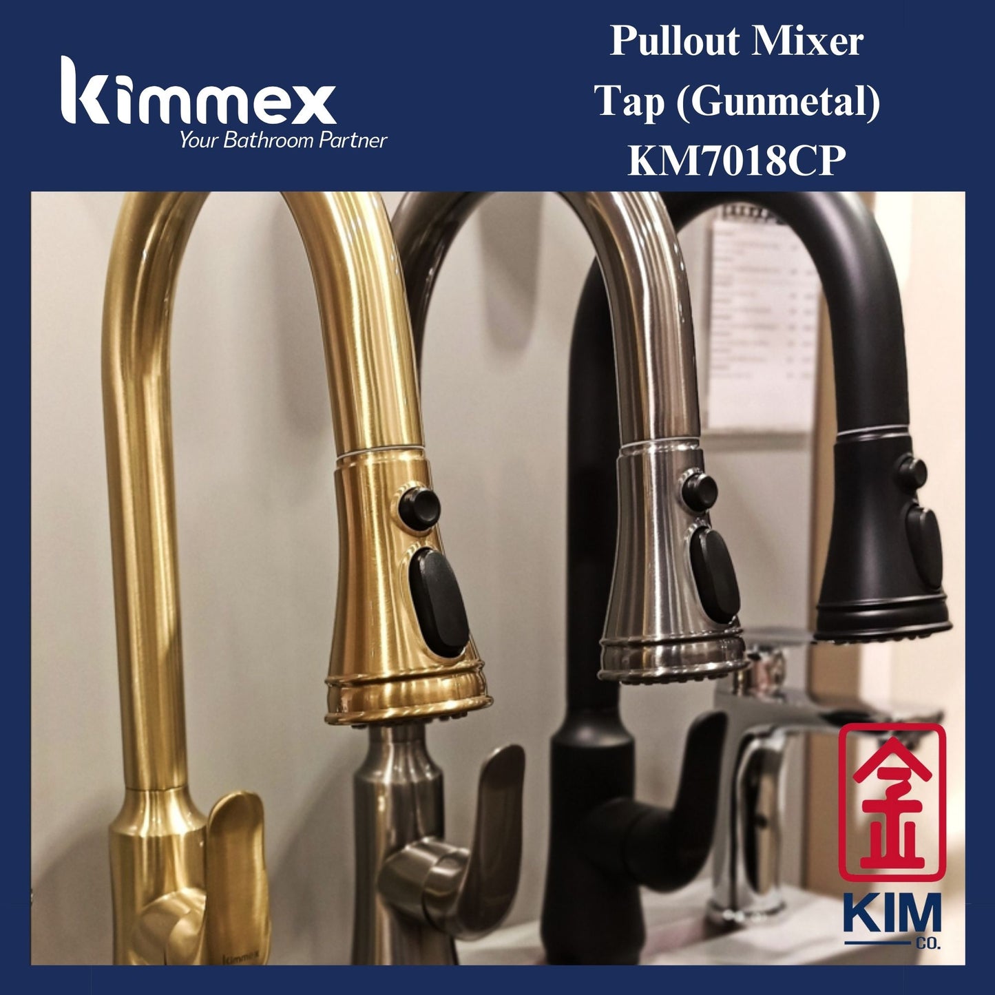 kimmex Deck Mounted Pull Out Kitchen Sink Mixer Tap (GunMetal) (KM7018CP)