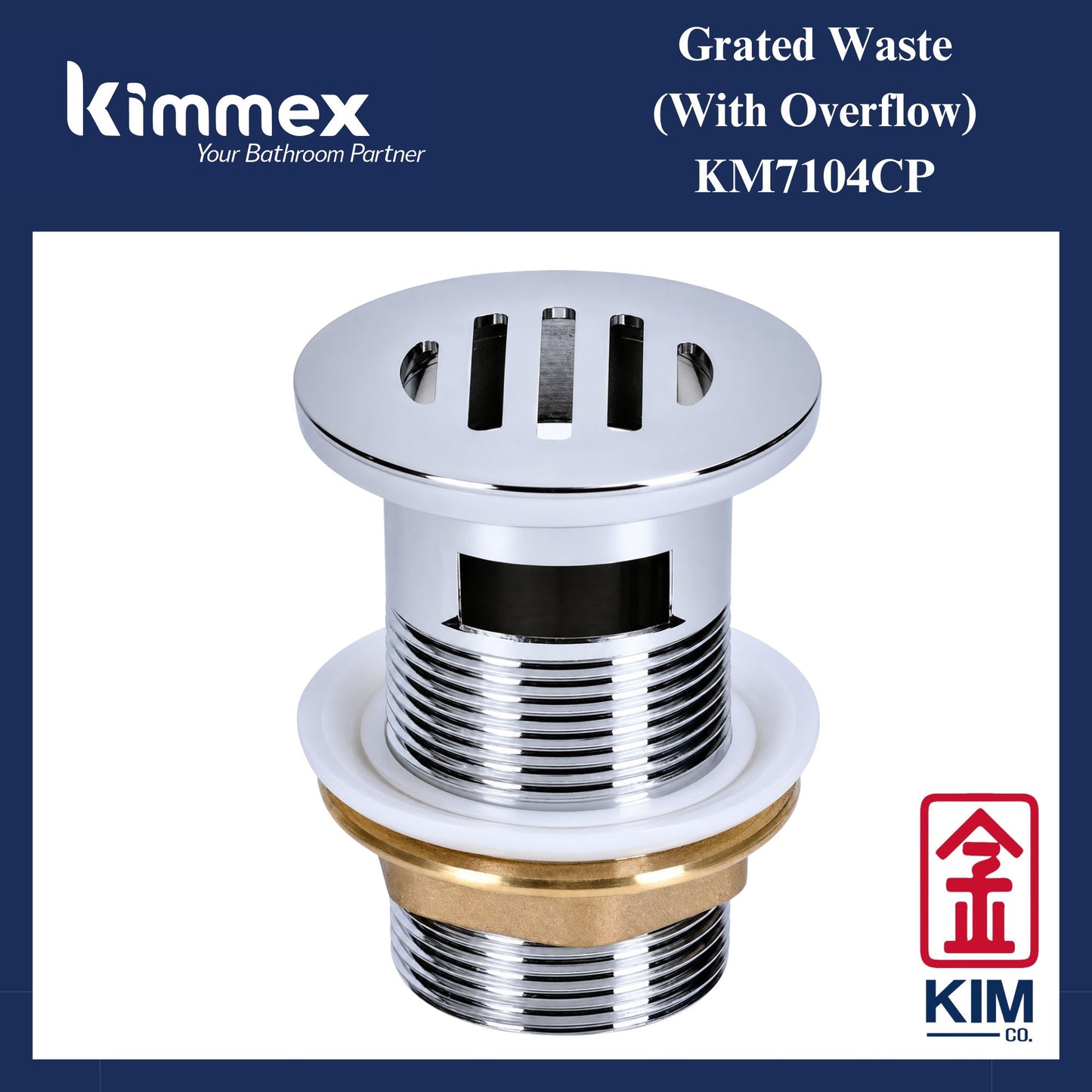 kimmex Brass Chrome Grated Waste With Overflow (KM7104CP)
