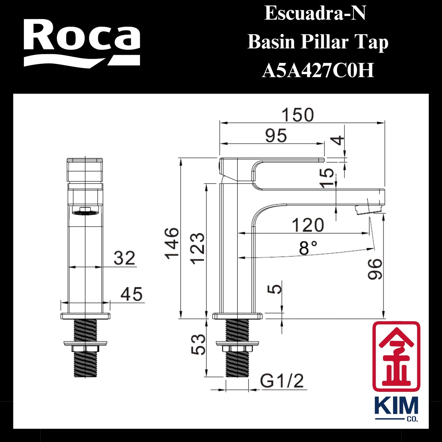Roca Escuadra-N Basin Pillar Tap (A5A427C0H)
