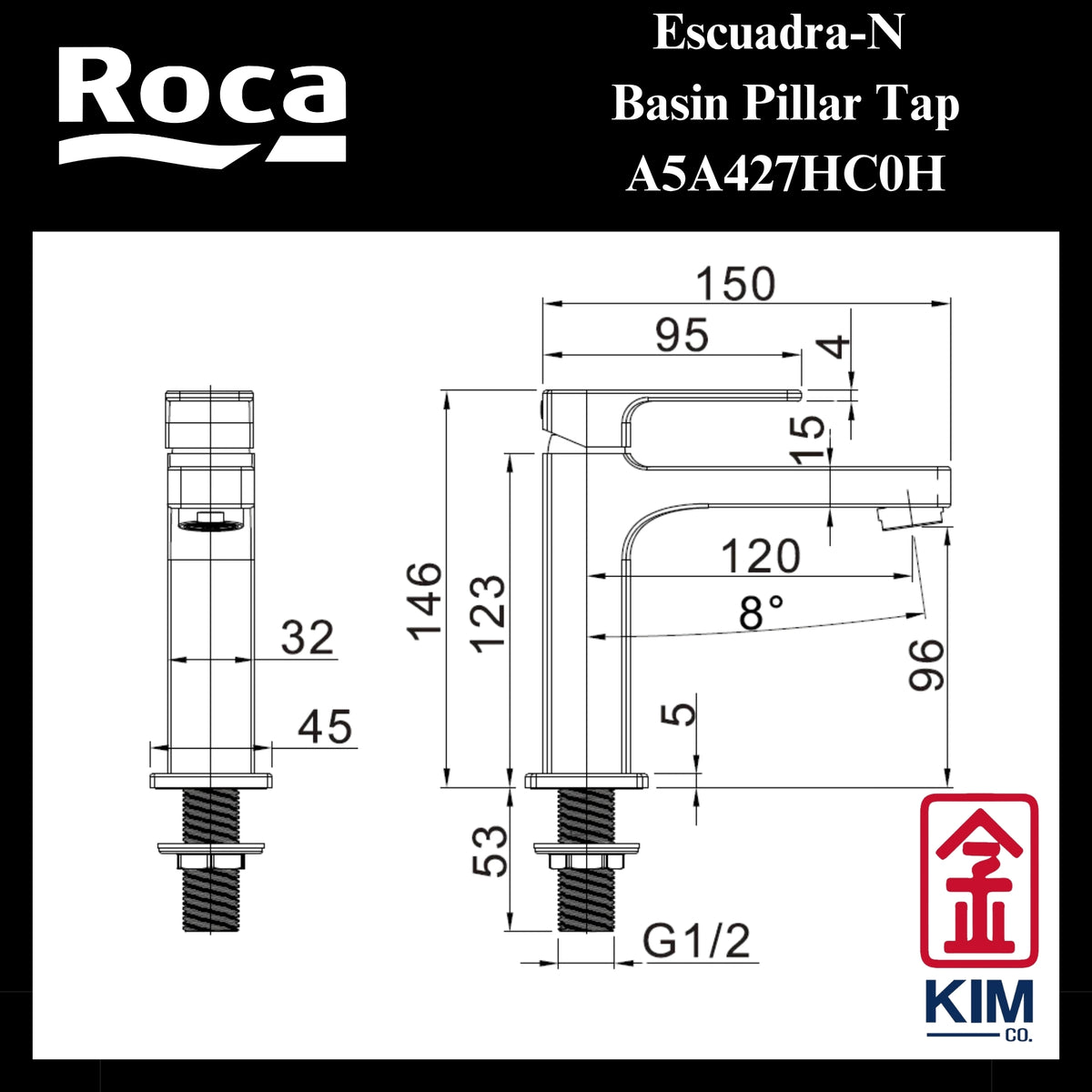 Roca Escuadra-N Basin Pillar Tap (A5A427HC0H)