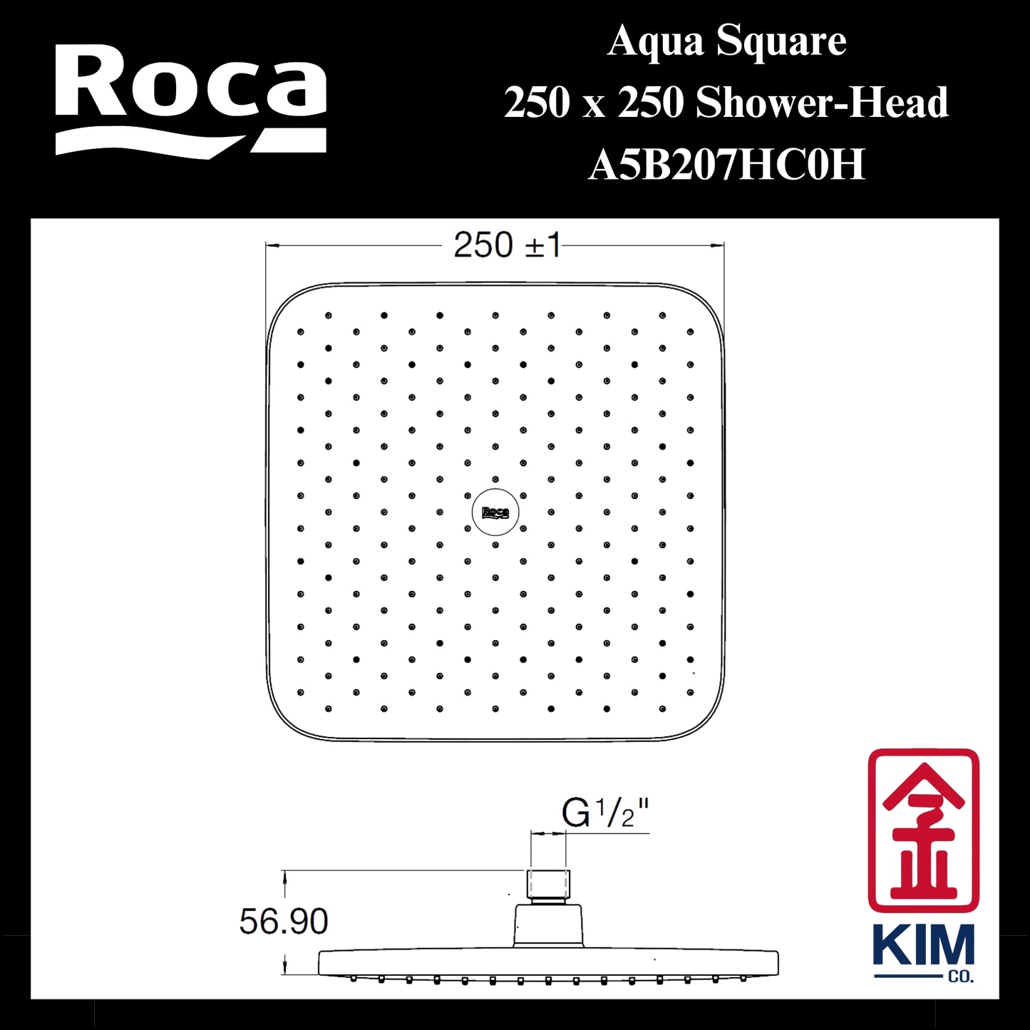 Roca Aqua Square 250mm x 250mm Shower Head (A5B207HC0H)