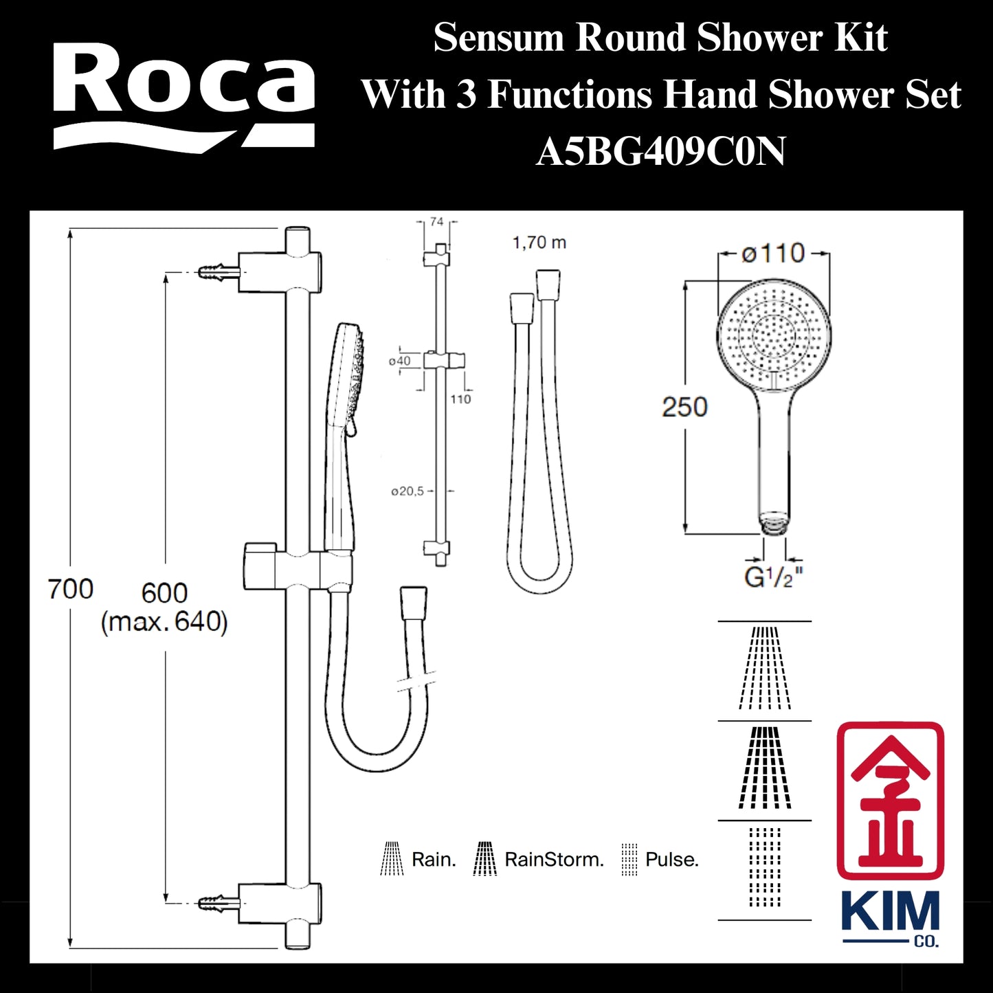 Roca Sensum Round Bering Shower Kit Set (A5BG409C0N)