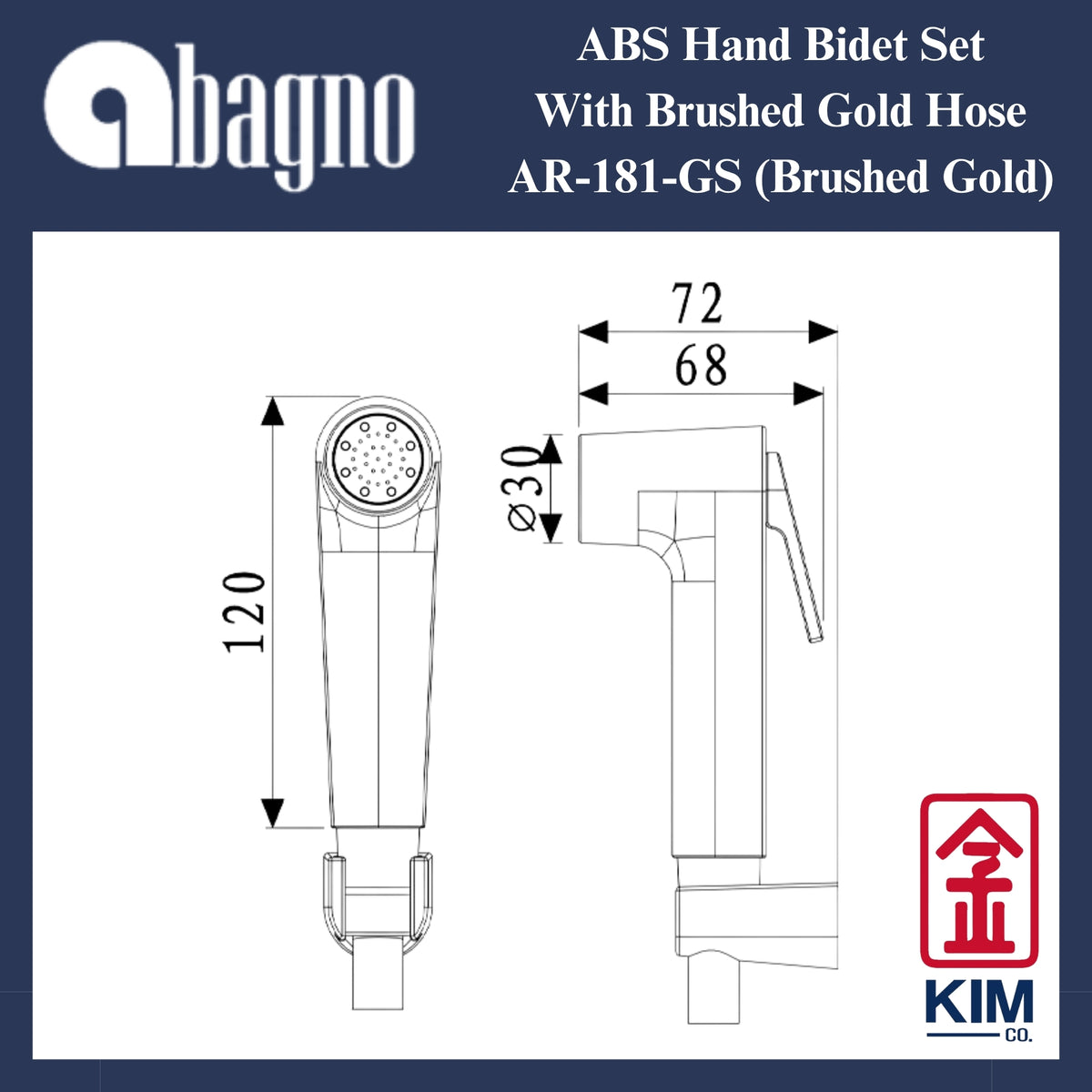 Abagno ABS Hand Bidet Spray Set (Brushed Gold) (AR-181-GS)