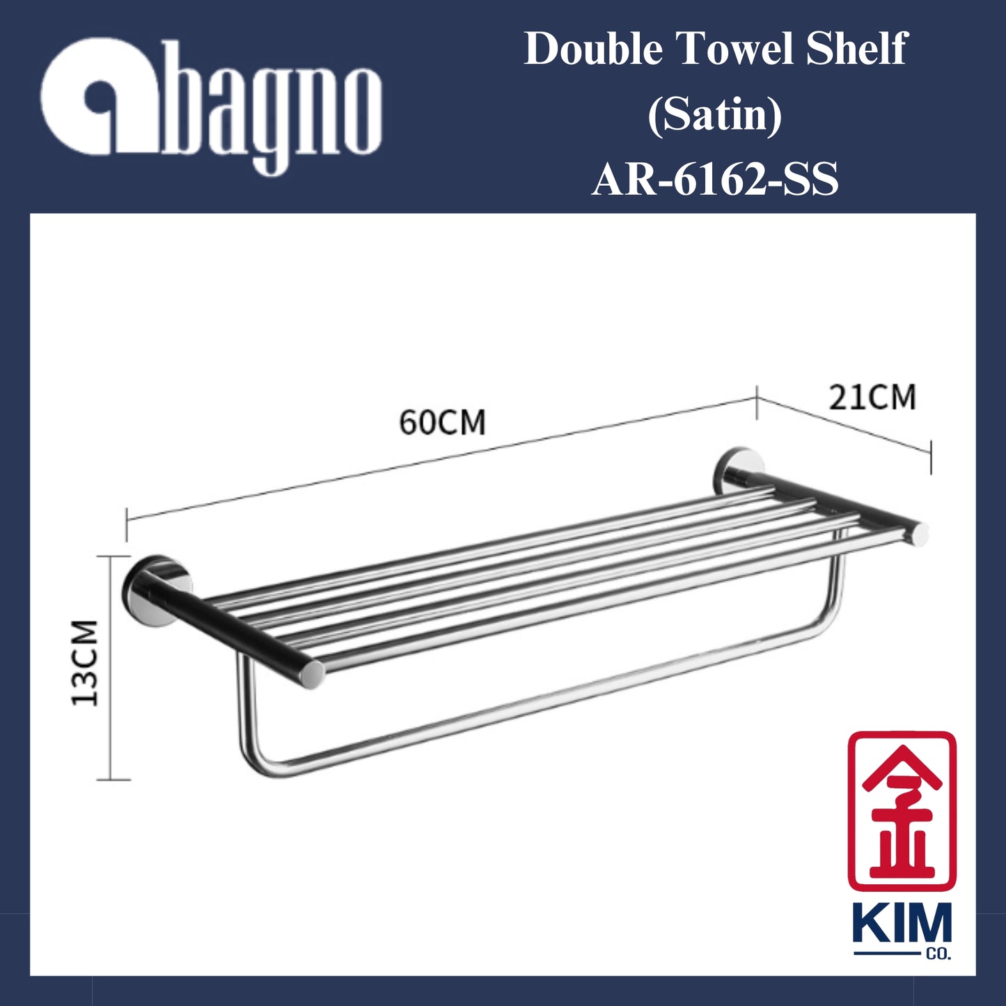 Abagno Stainless Steel 304 Double Towel Shelf (600mm) (AR-6162-SS)