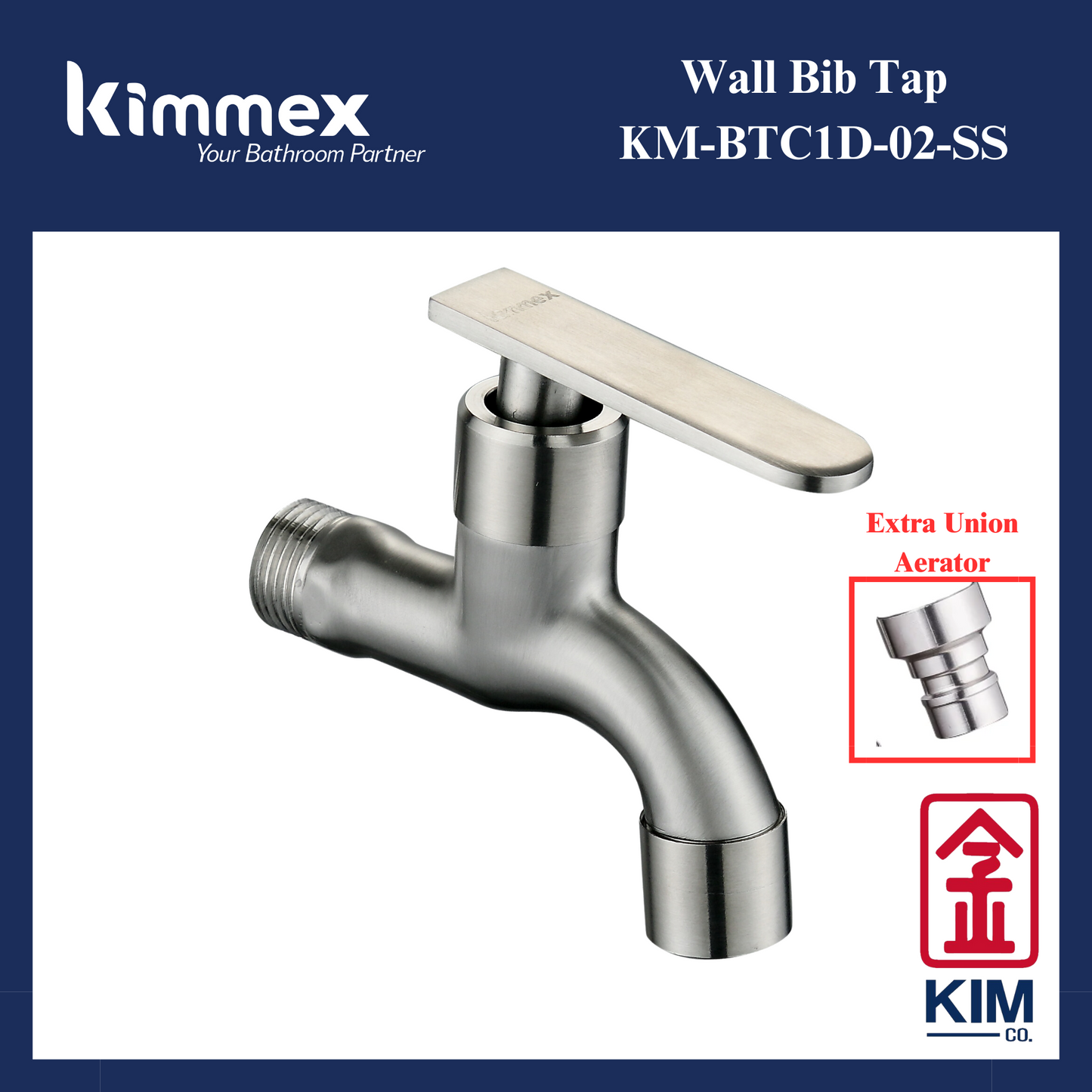 kimmex Stainless Steel 304 Wall Bib Tap (With 2 Aerators) (KM-BTC1D-02-SS)