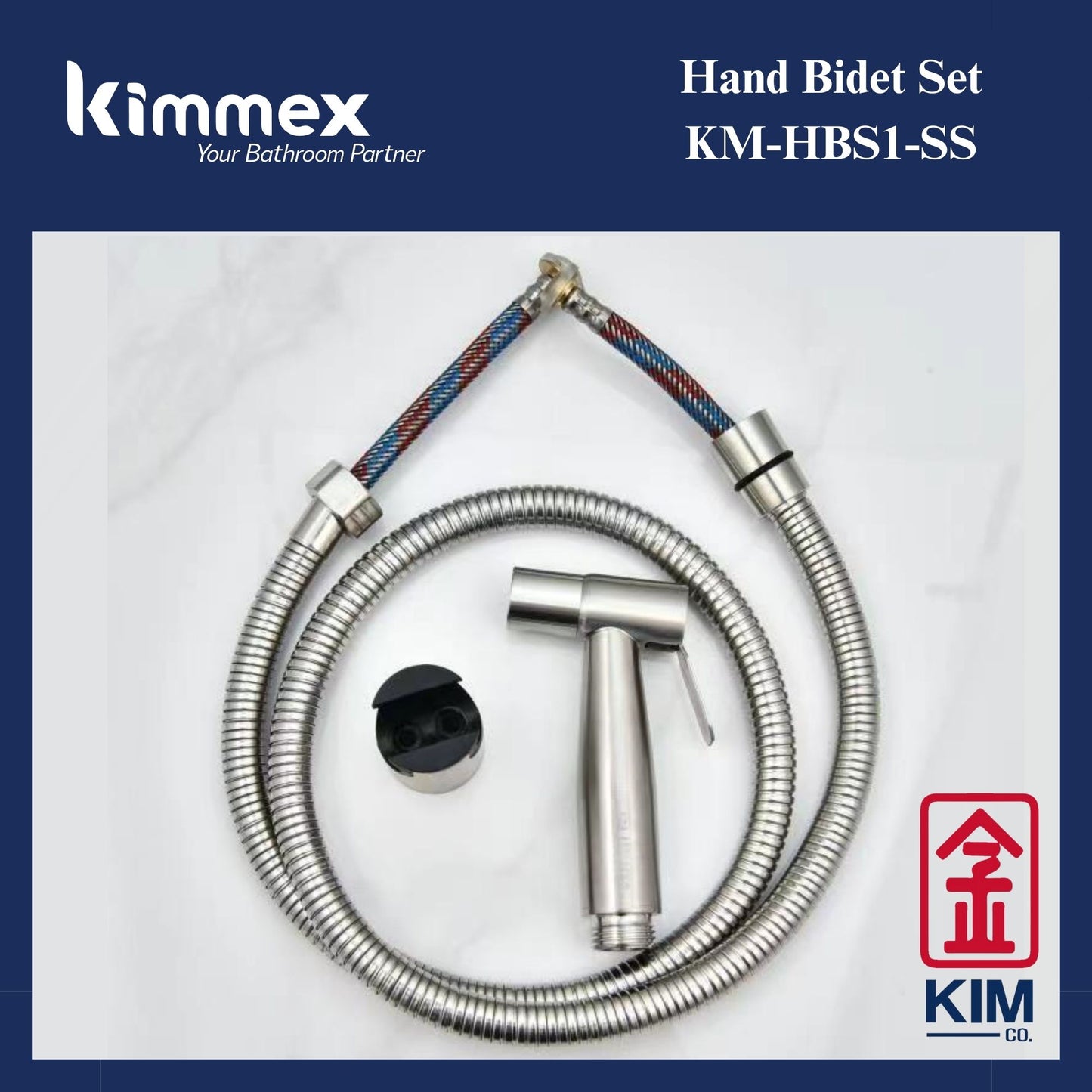 kimmex Hand Bidet Spray Cw 1.2m Bidet Hose & Wall Bracket (KM-HBS1-SS)