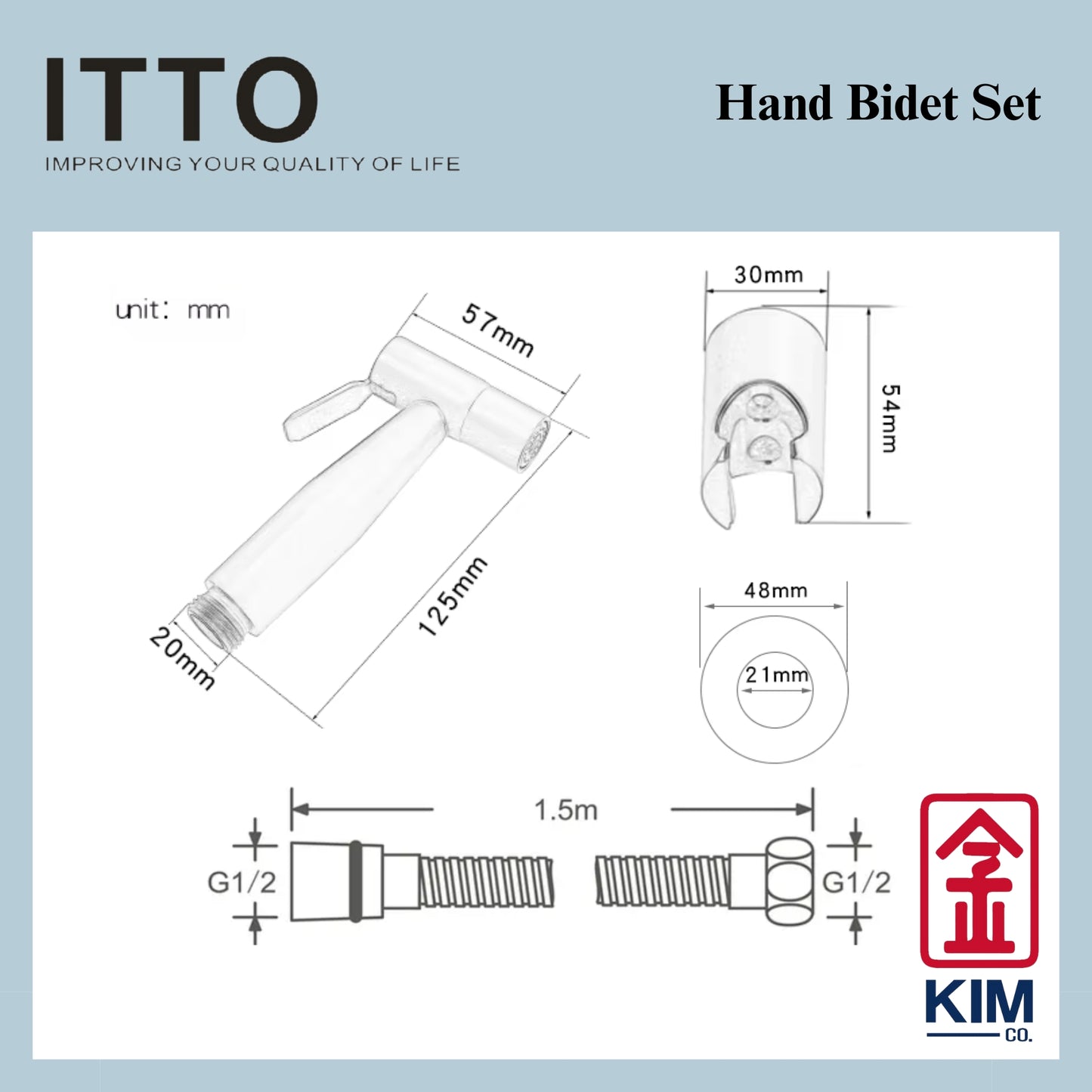 Itto SUS304 Hand Bidet Spray Set Cw 1.2m Bidet Hose & Wall Bracket