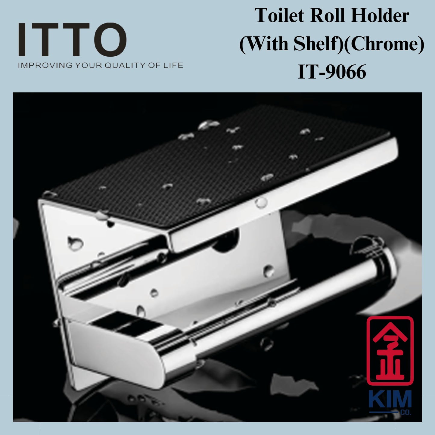 Itto Stainless Steel 304 Chrome Toilet Roll Holder With Shelf (Rubber Mat) (IT-F9066)