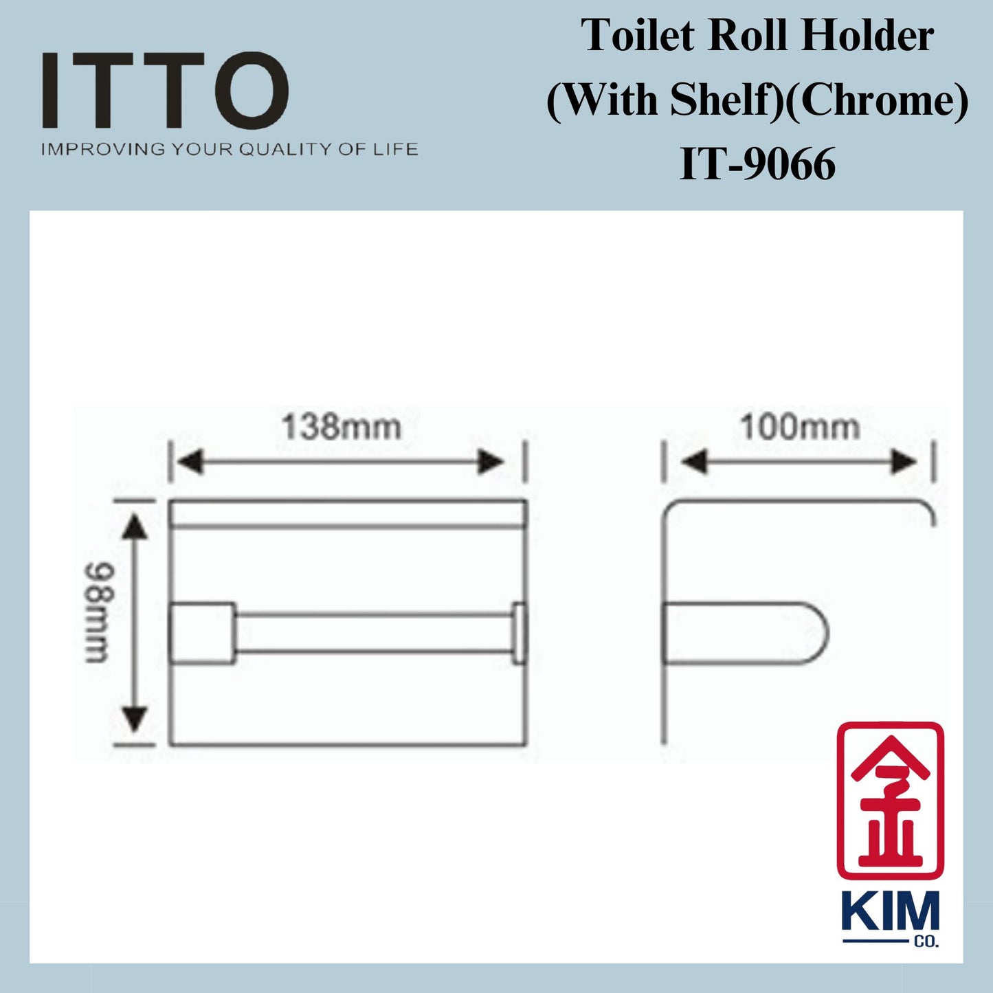 Itto Stainless Steel 304 Chrome Toilet Roll Holder With Shelf (Rubber Mat) (IT-F9066)