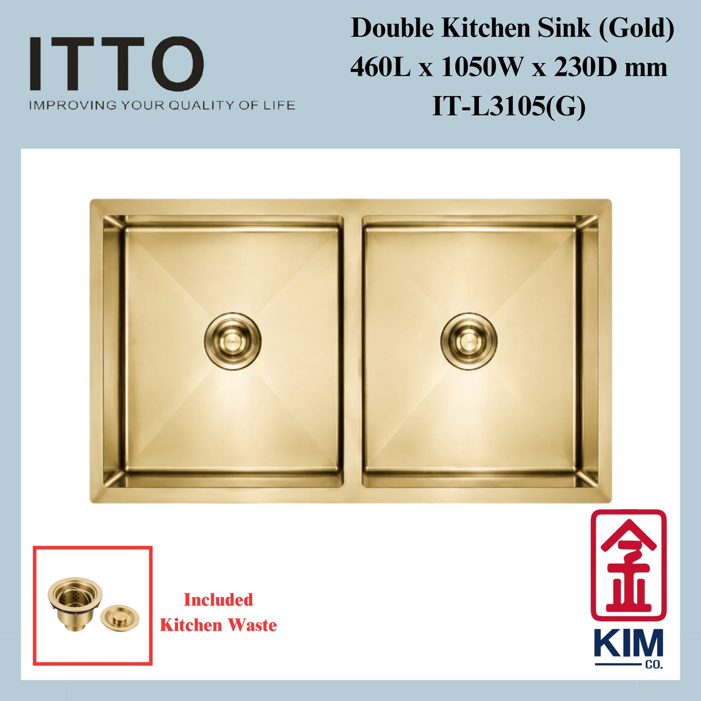 Itto Nano-Coated Double Bowl Kitchen Sink (Gold)