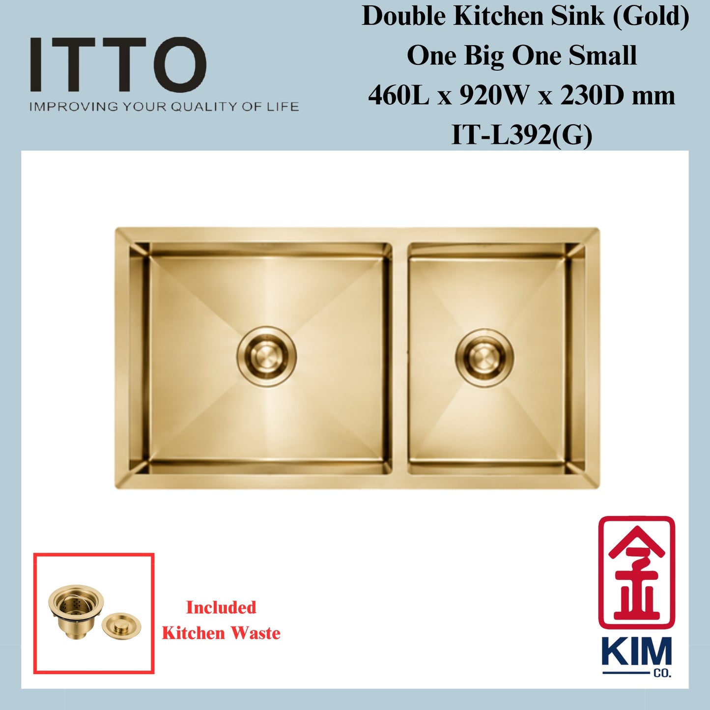 Itto Nano-Coated Double Bowl Kitchen Sink (One Big One Small) (Gold)