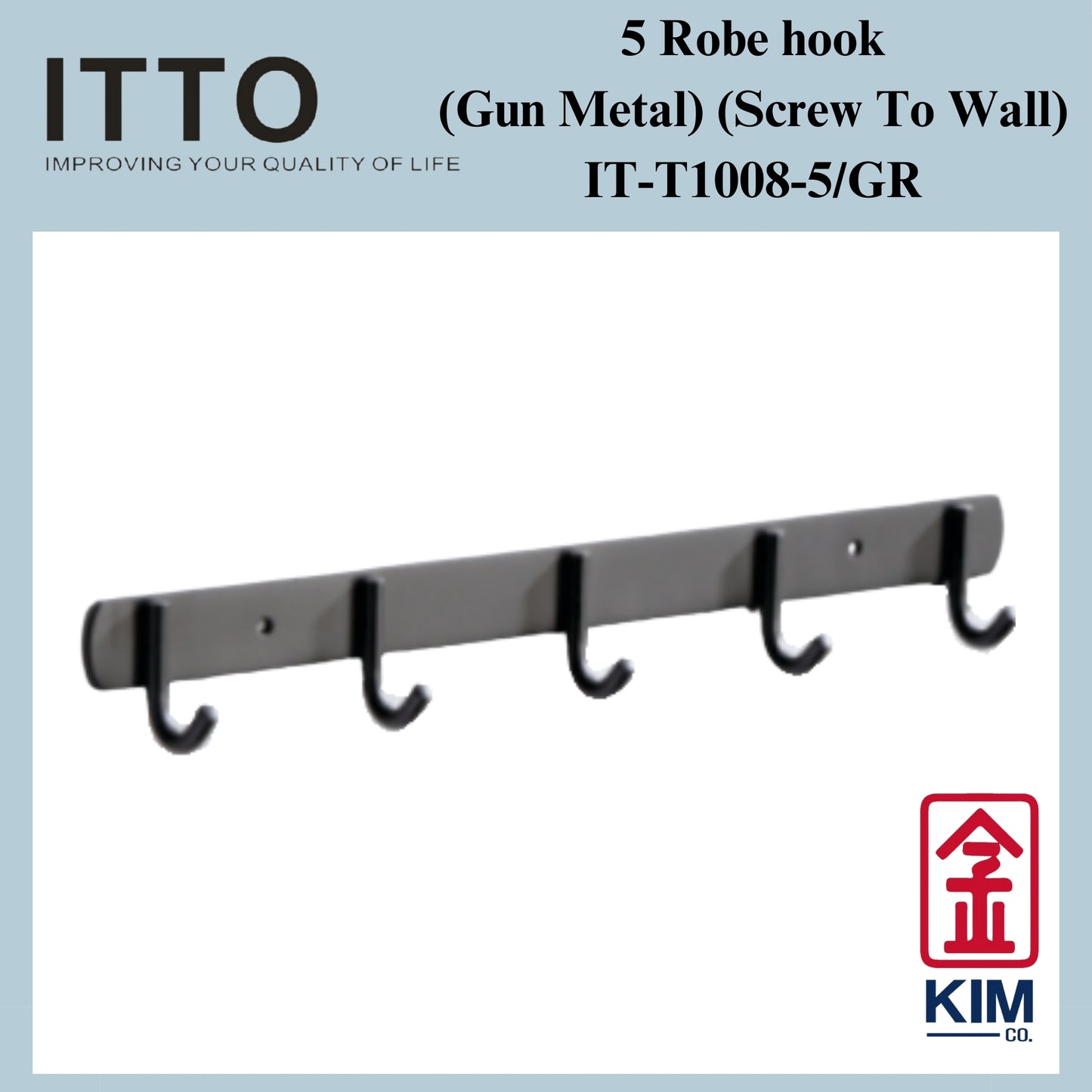 Itto Stainless Steel 304 Screw To Wall Robe Hook (Gun Metal) (IT-T1008)