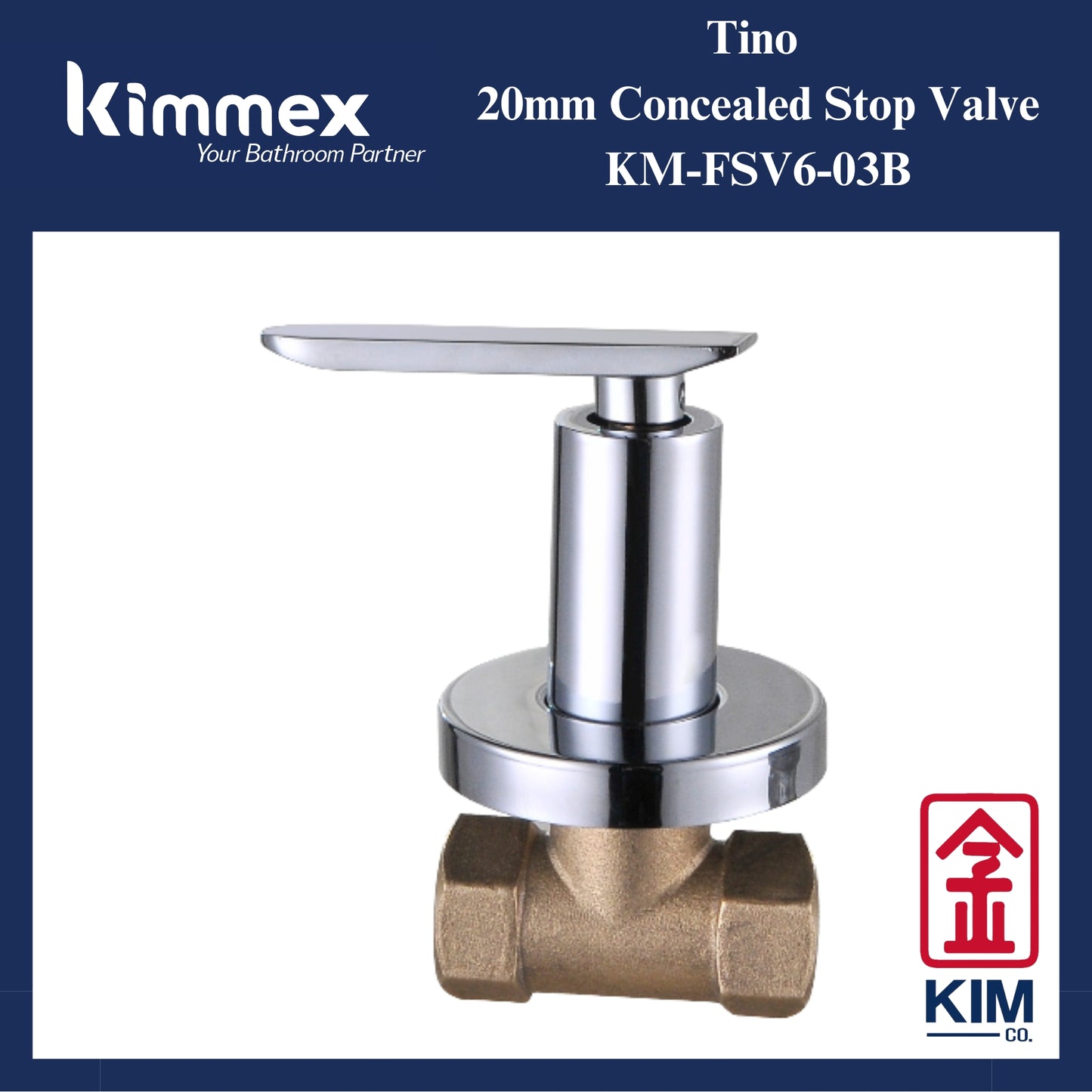 kimmex Tino Brass Chrome Concealed Stop Valve (15mm & 20mm)