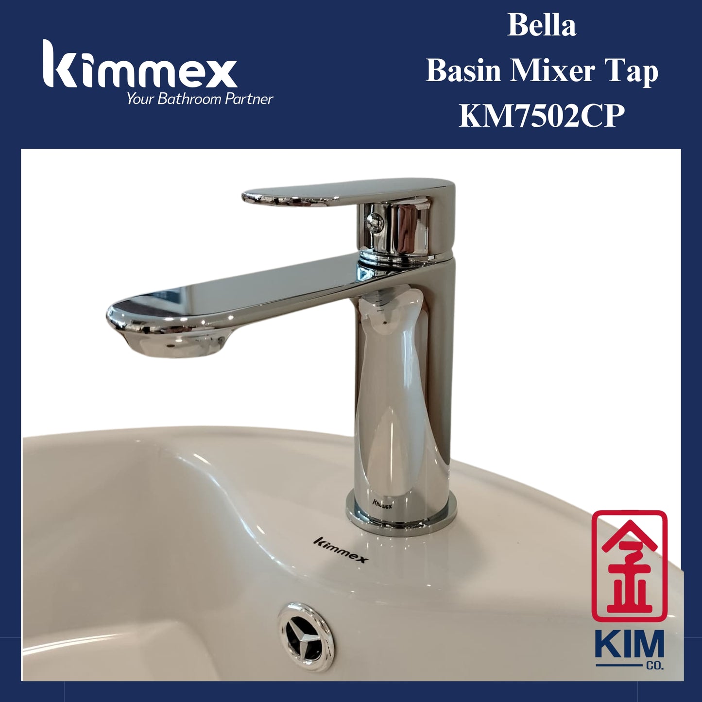 kimmex Bella Basin Mixer Without Pop Up Waste (KM7502CP)