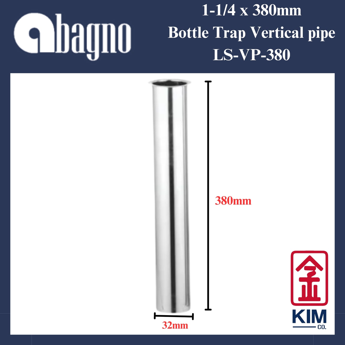 Abagno 32mm x 380mm Vertical Pipe For Basin Bottle Trap (LS-VP-380)