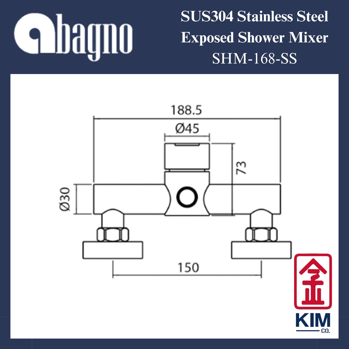 Abagno SUS304 Stainless Steel Wall-Mounted Shower Mixer (SHM-168-SS)