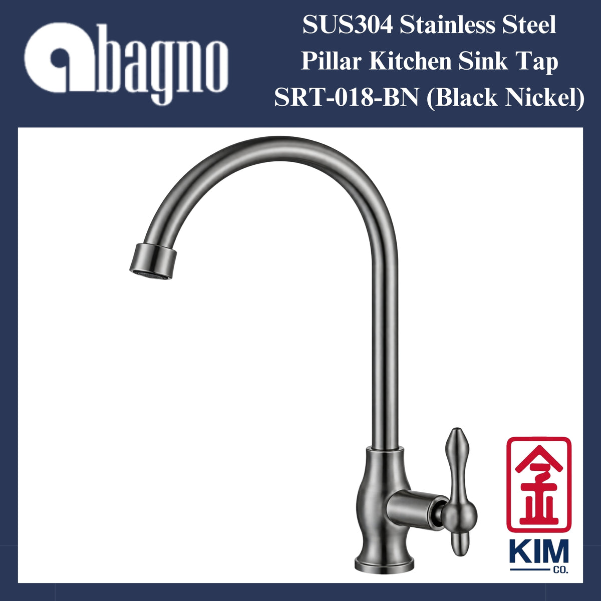 Abagno SUS304 Stainless Steel DM Kitchen Sink Tap (Brushed Gold / Black Nickel)