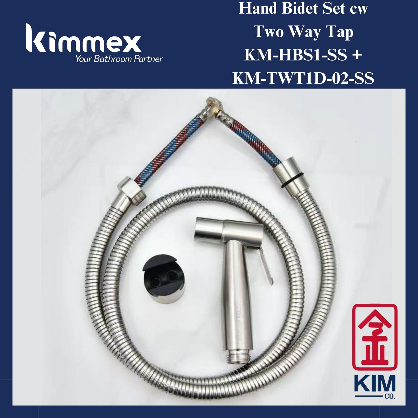 kimmex Stainless Steel 304 Two Way Bib Tap & Hand Bidet Set (KM-TWT1D-02-SS) & (KM-HB1S-SS)