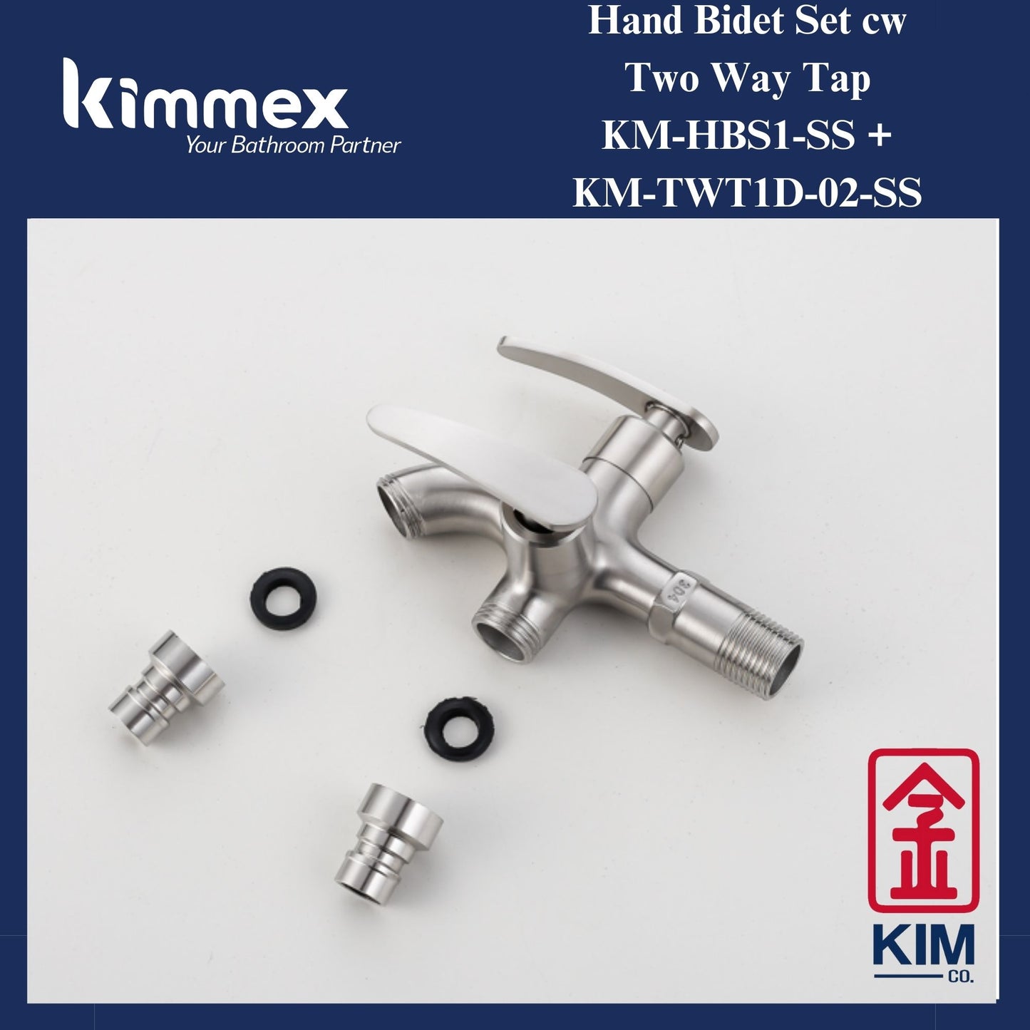 kimmex Stainless Steel 304 Two Way Bib Tap & Hand Bidet Set (KM-TWT1D-02-SS) & (KM-HB1S-SS)