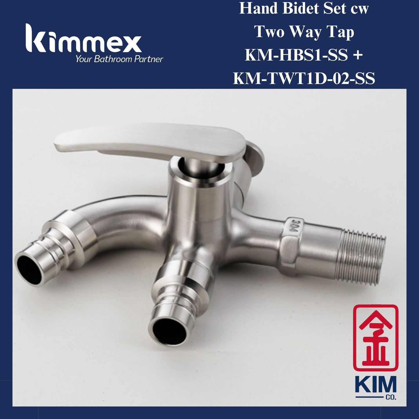 kimmex Stainless Steel 304 Two Way Bib Tap & Hand Bidet Set (KM-TWT1D-02-SS) & (KM-HB1S-SS)