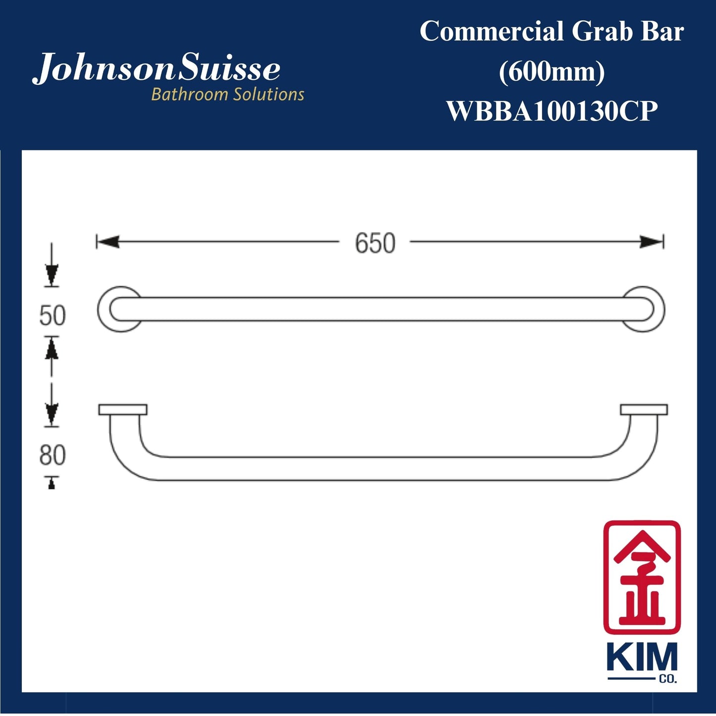 Johnson Suisse Commercial Safety Grab Bar 600mm (WBBA100130CP)