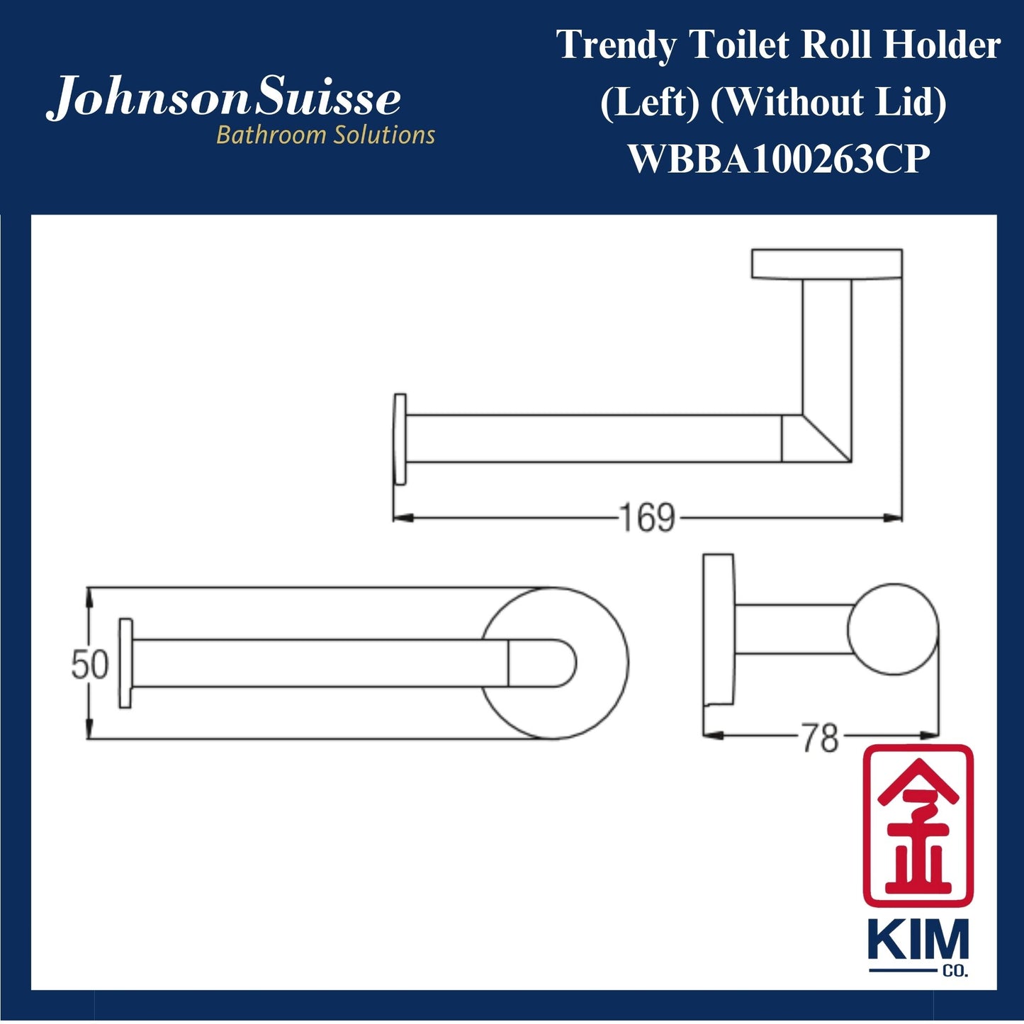 Johnson Suisse Trendy Toilet Roll Holder Without Lid (Left) (WBBA100263CP)