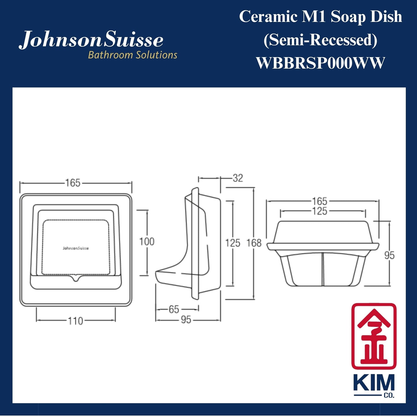 Johnson Suisse M1 Semi Recessed Ceramic Soap Dish (WBBRSP000WW)