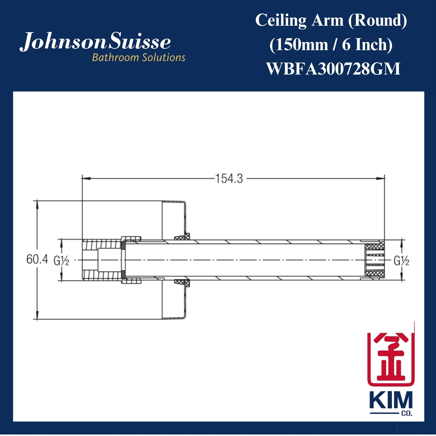 Johnson Suisse Brass Ceiling Shower Arm (150mm) (Gunmetal) (WBFA300728GM)