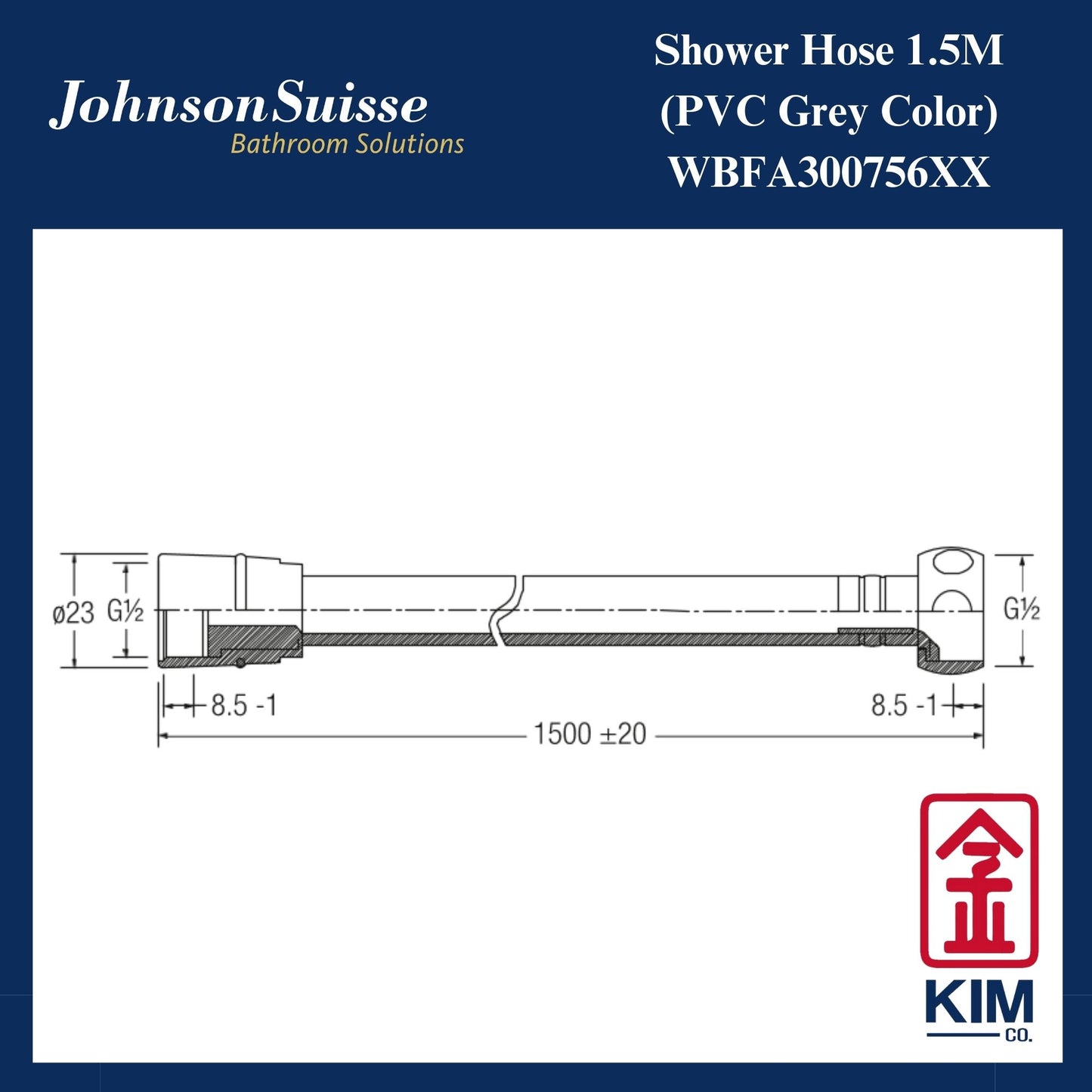 Johnson Suisse PVC Sliver 1.5m Shower Hose (WBFA300756XX)