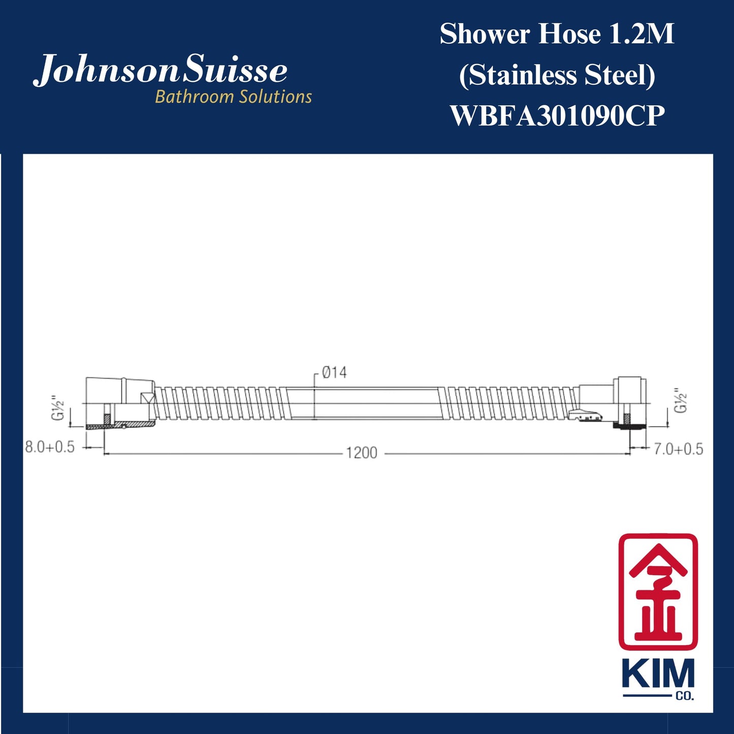 Johnson Suisse 1.2m Shower Hose (WBFA301090CP)