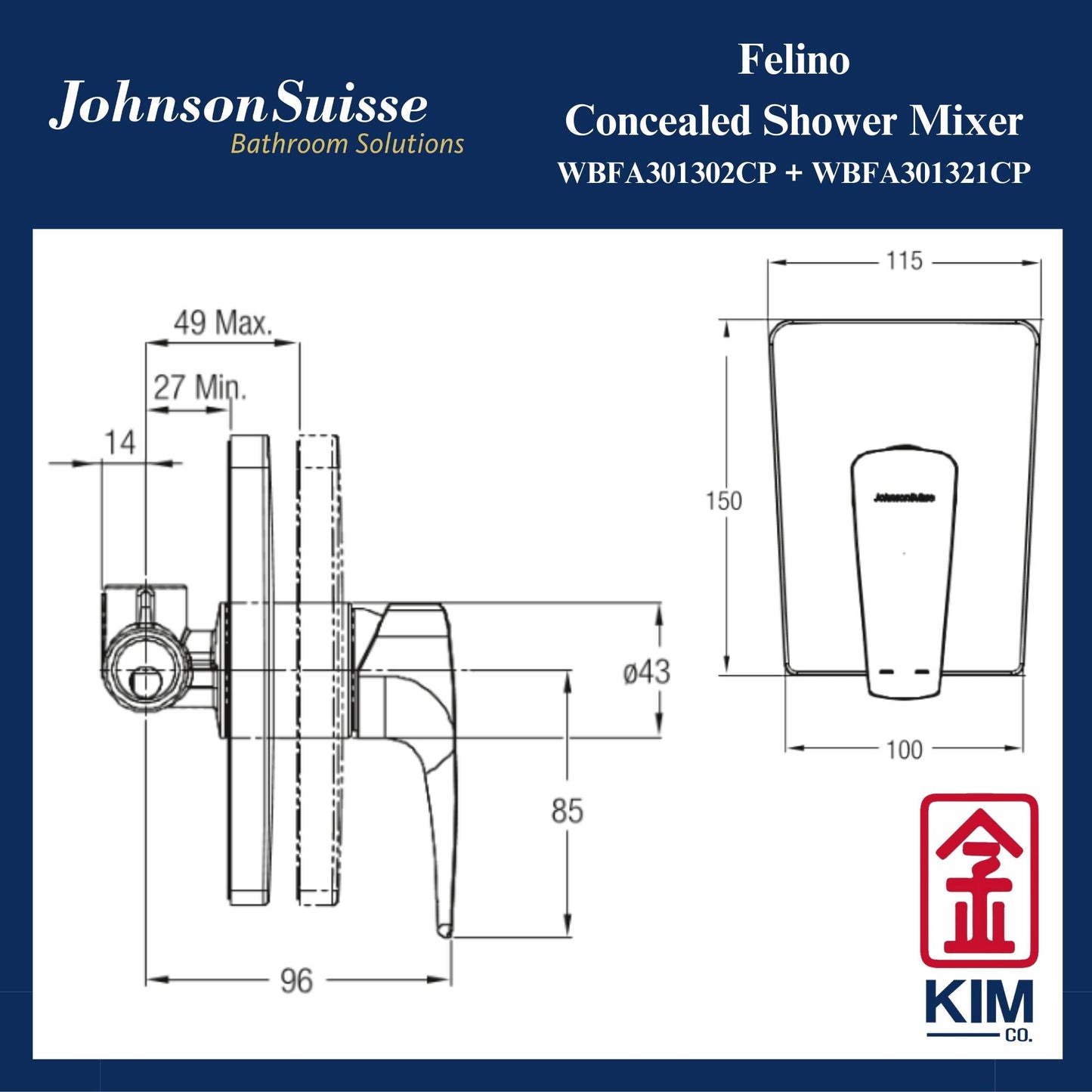 Johnson Suisse Felino Concealed Shower Mixer (WBFA301302CP + WBFA301321CP)