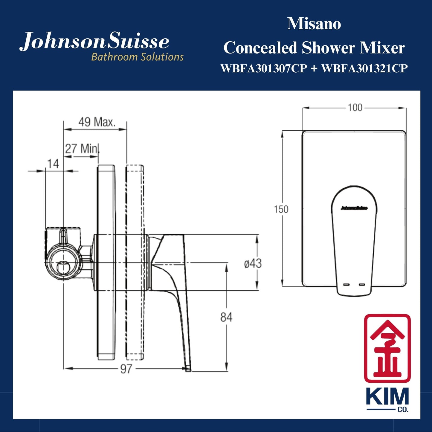 Johnson Suisse Misano Concealed Shower Mixer (WBFA301307CP + WBFA301321CP)