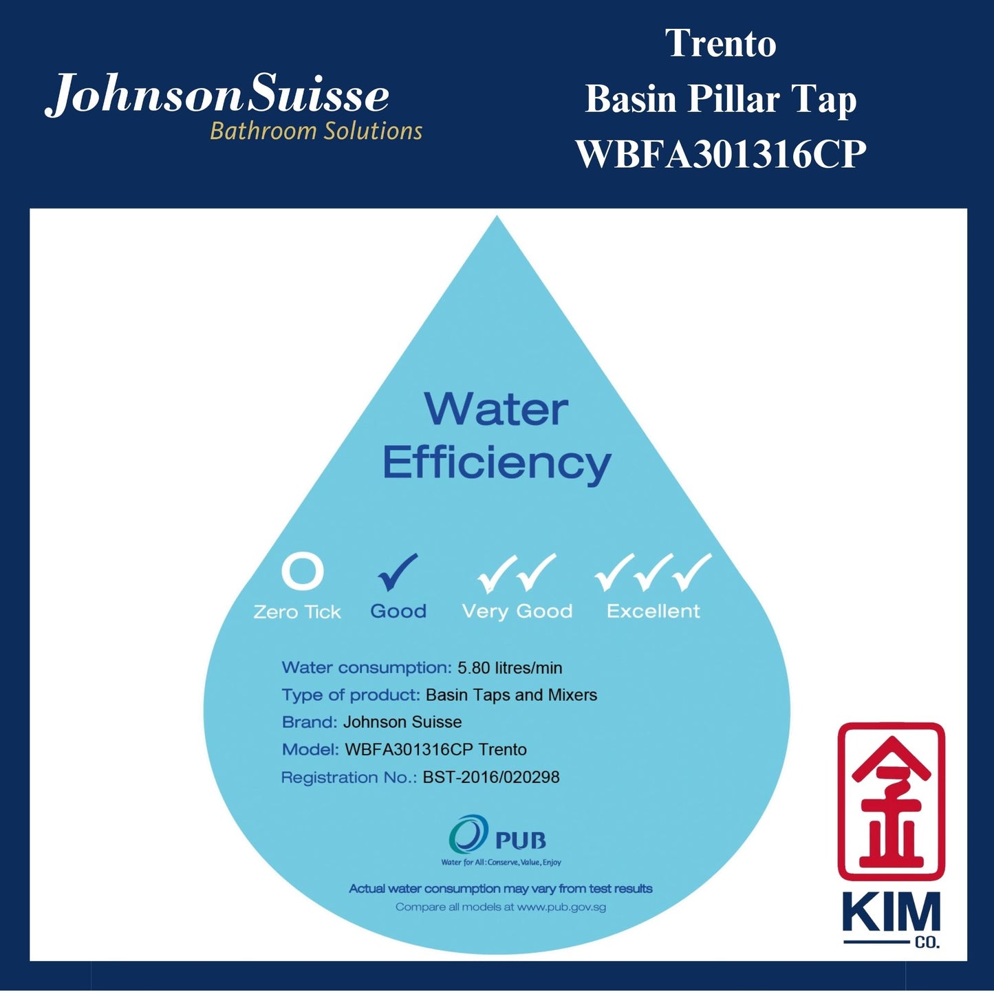 Johnson Suisse Trento Basin Pillar Tap (WBFA301316CP)