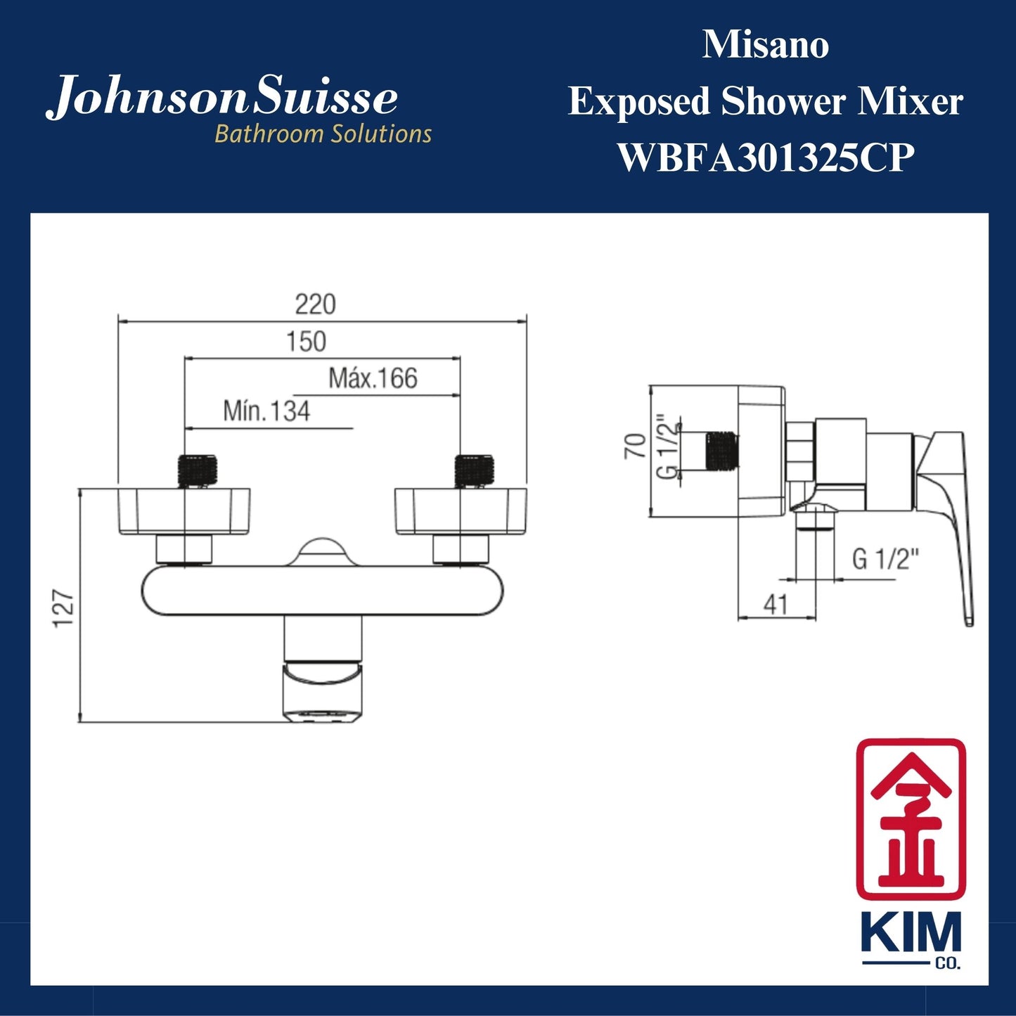 Johnson Suisse Misano Exposed Shower Mixer Without Shower Kit (WBFA301325CP)