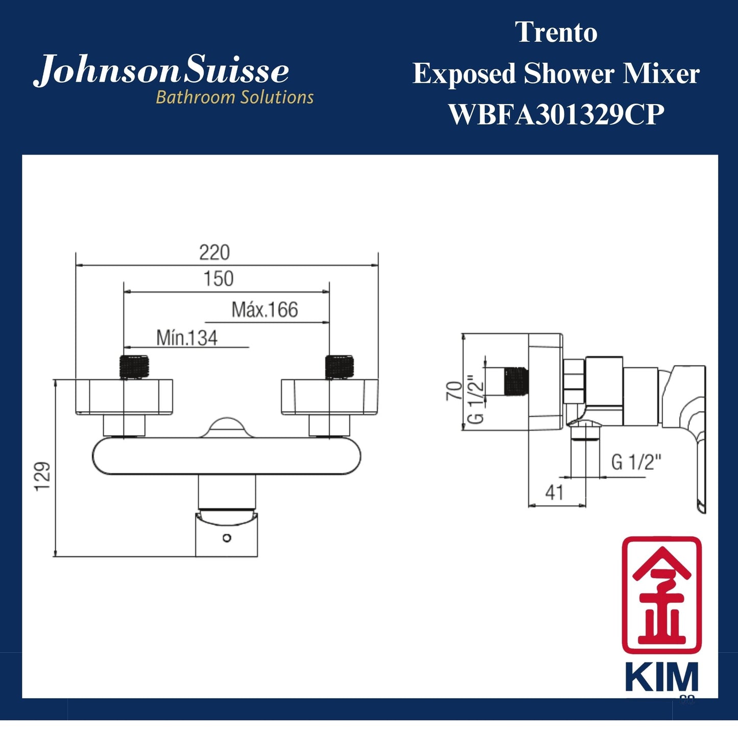 Johnson Suisse Trento Exposed Shower Mixer Without Shower Kit (WBFA301329CP)