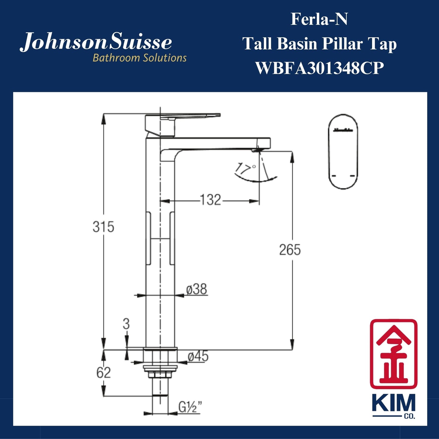 Johnson Suisse Ferla-N Tall Basin Pillar Tap ( WBFA301348CP)