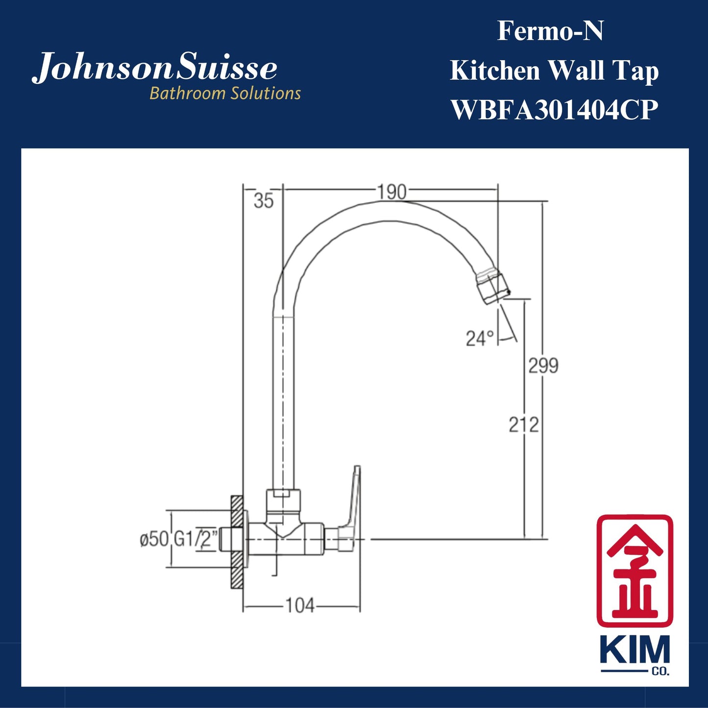 Johnson Suisse Fermo-N Wall Mounted Kitchen Sink Tap (WBFA301404CP)