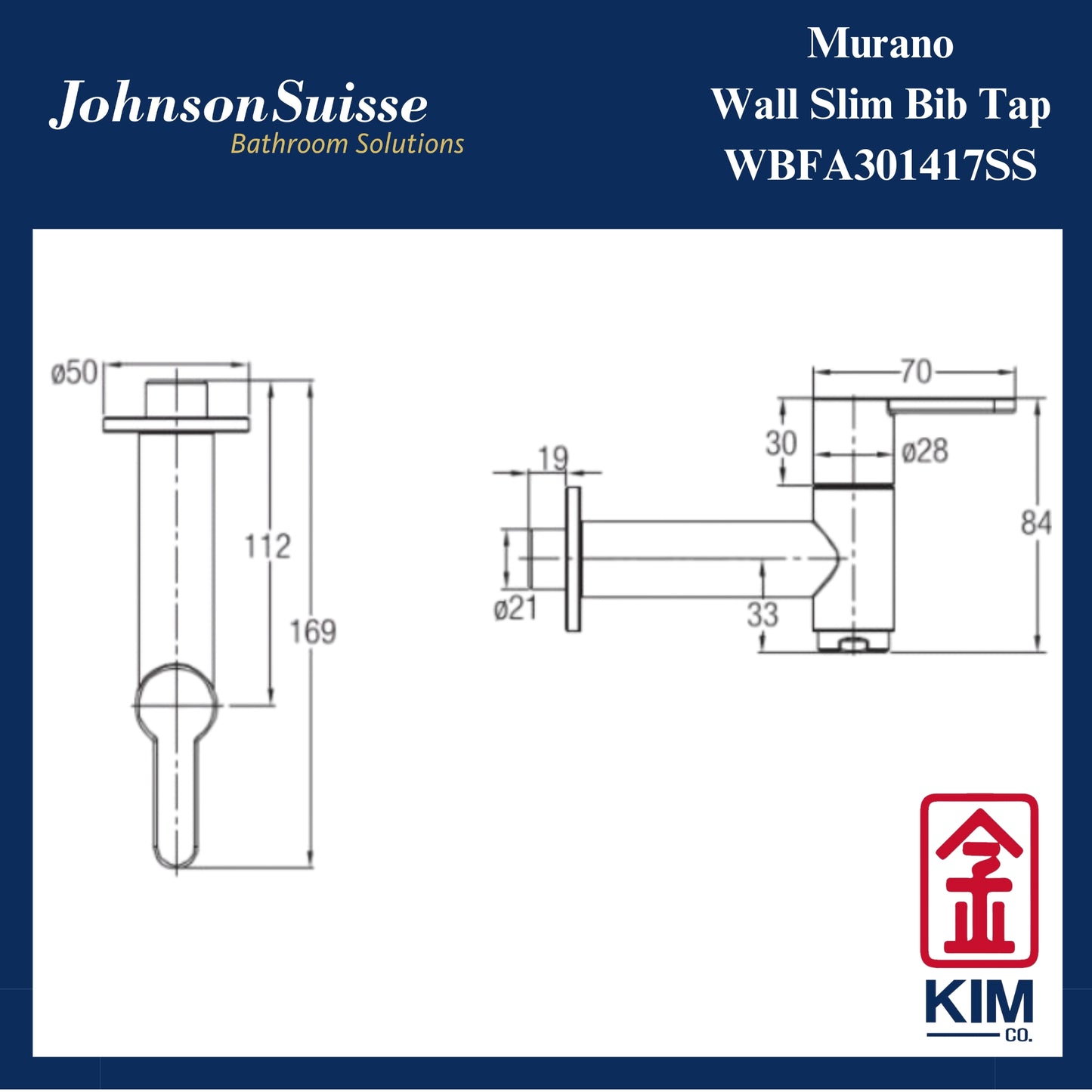 Johnson Suisse Murano Wall Slim Bib Tap (WBFA301417SS)