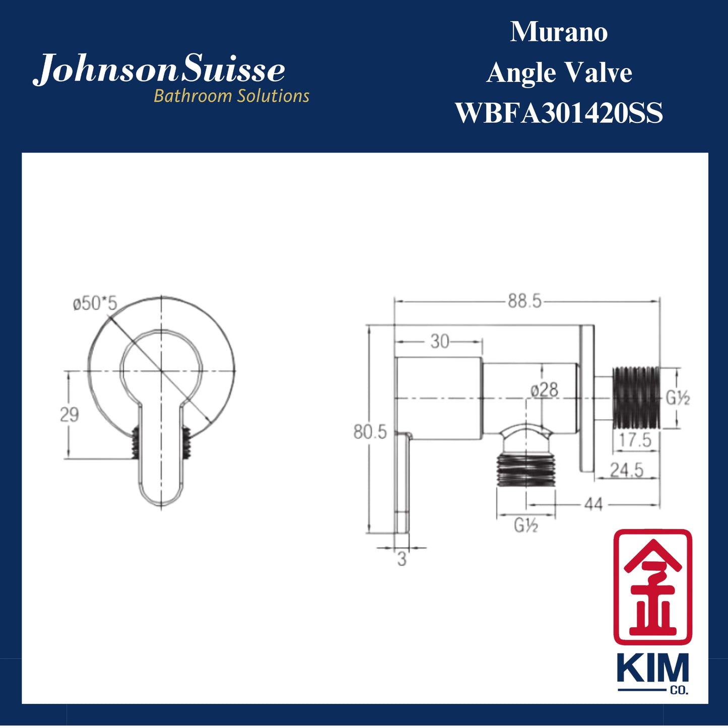 Johnson Suisse Murano Angle Valve (WBFA301420SS)