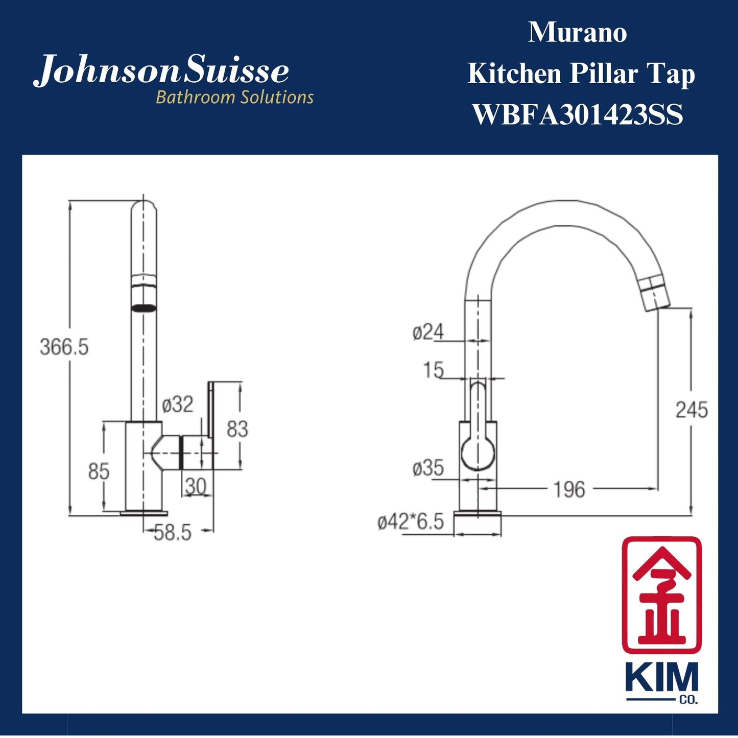 Johnson Suisse Murano Deck Mounted Kitchen Sink Tap (WBFA301423SS)